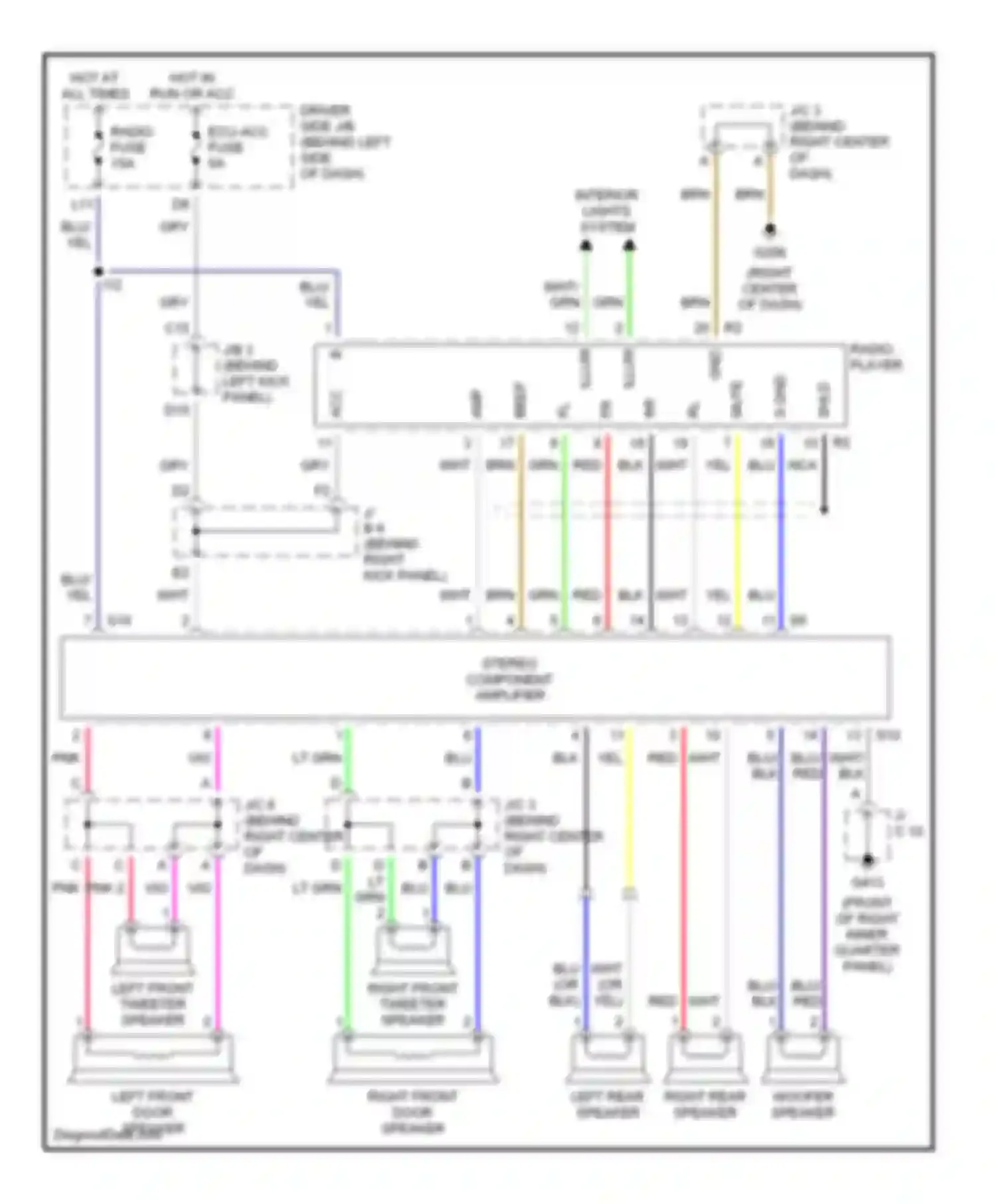 Avalon Toyota XX20 (1999-2002): Radio circuits, 7 speaker system