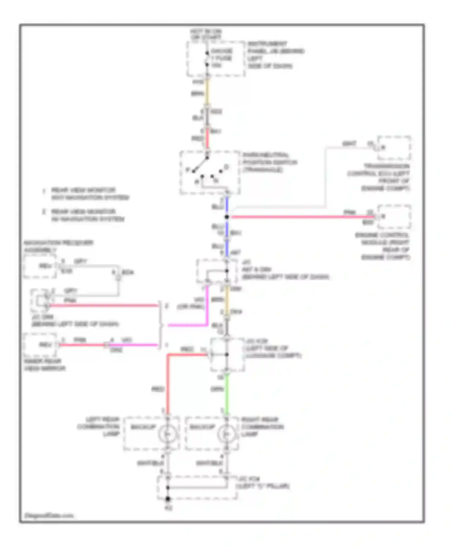 Wiring diagram rear view monitor w/ navigation system for Toyota Avalon XX30 facelift 2 (2010-2012) (1 of 1)