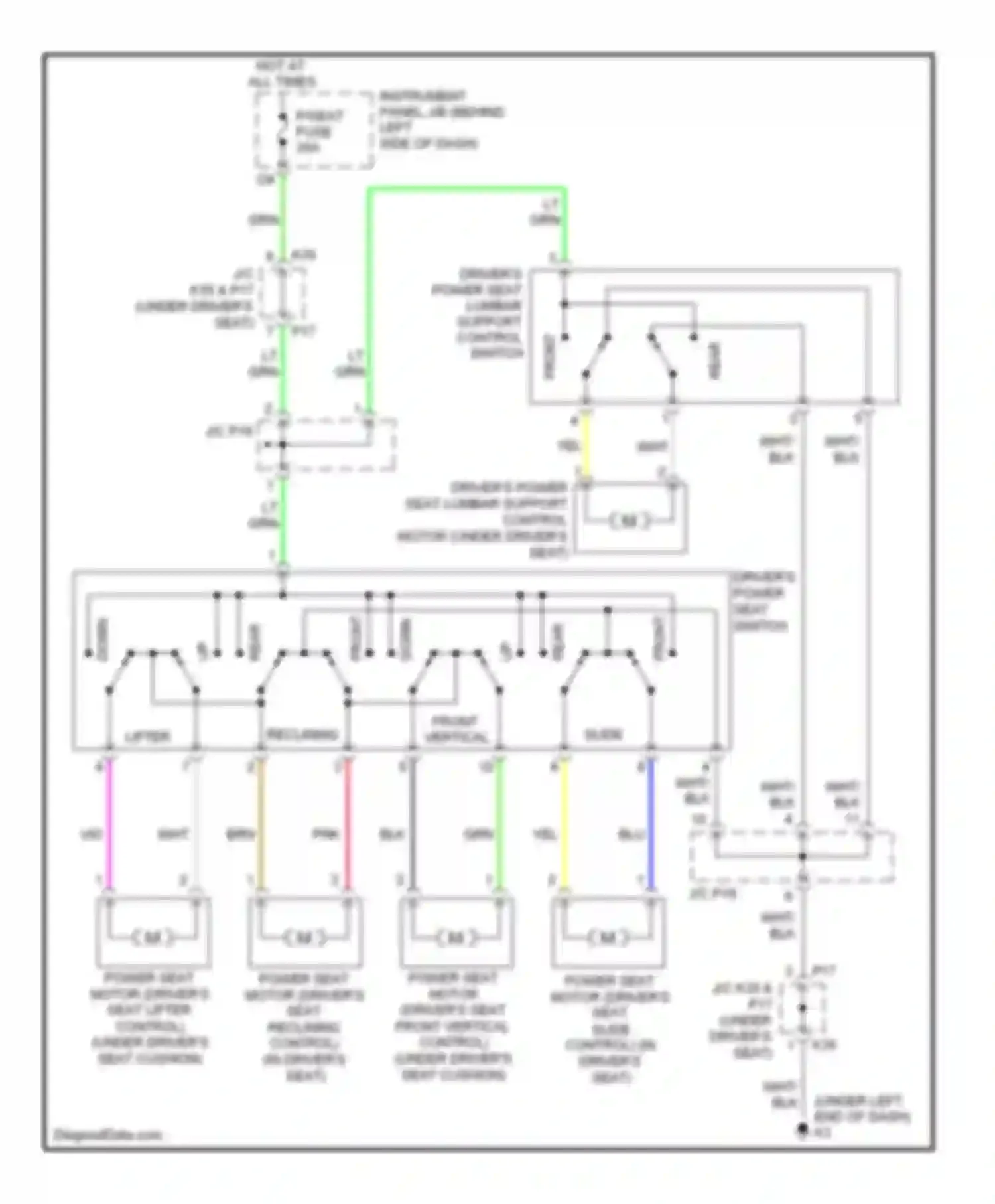 Avalon Toyota XX30 facelift (2007-2010): Driver power seat circuit