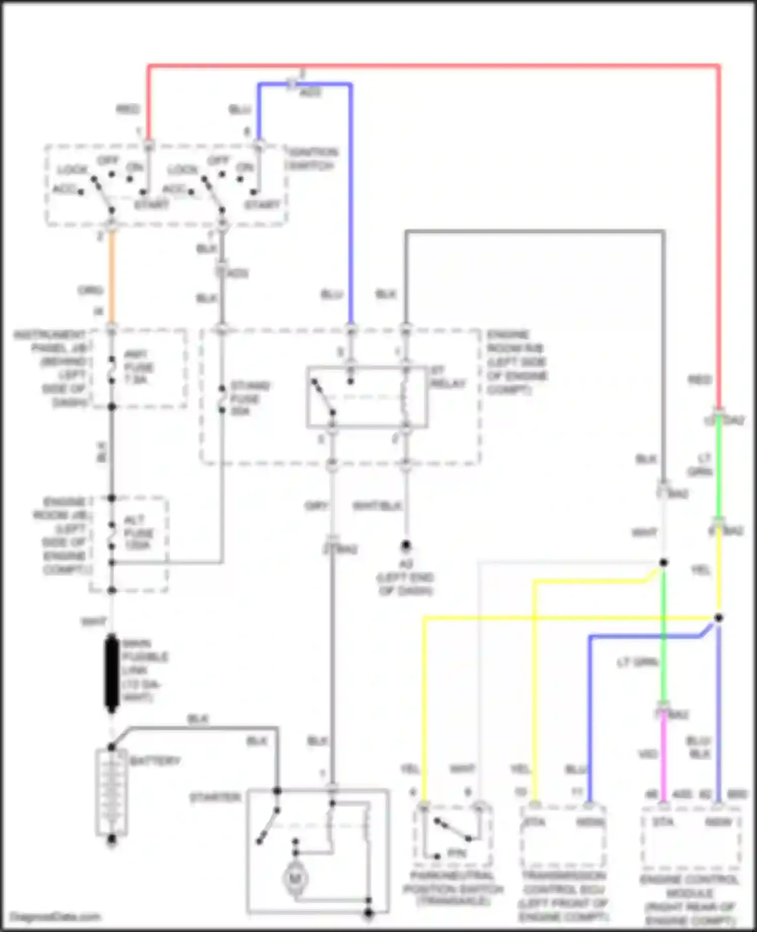Avalon Toyota XX30 facelift 2 (2010-2012): Starting circuit, w/o smart key system