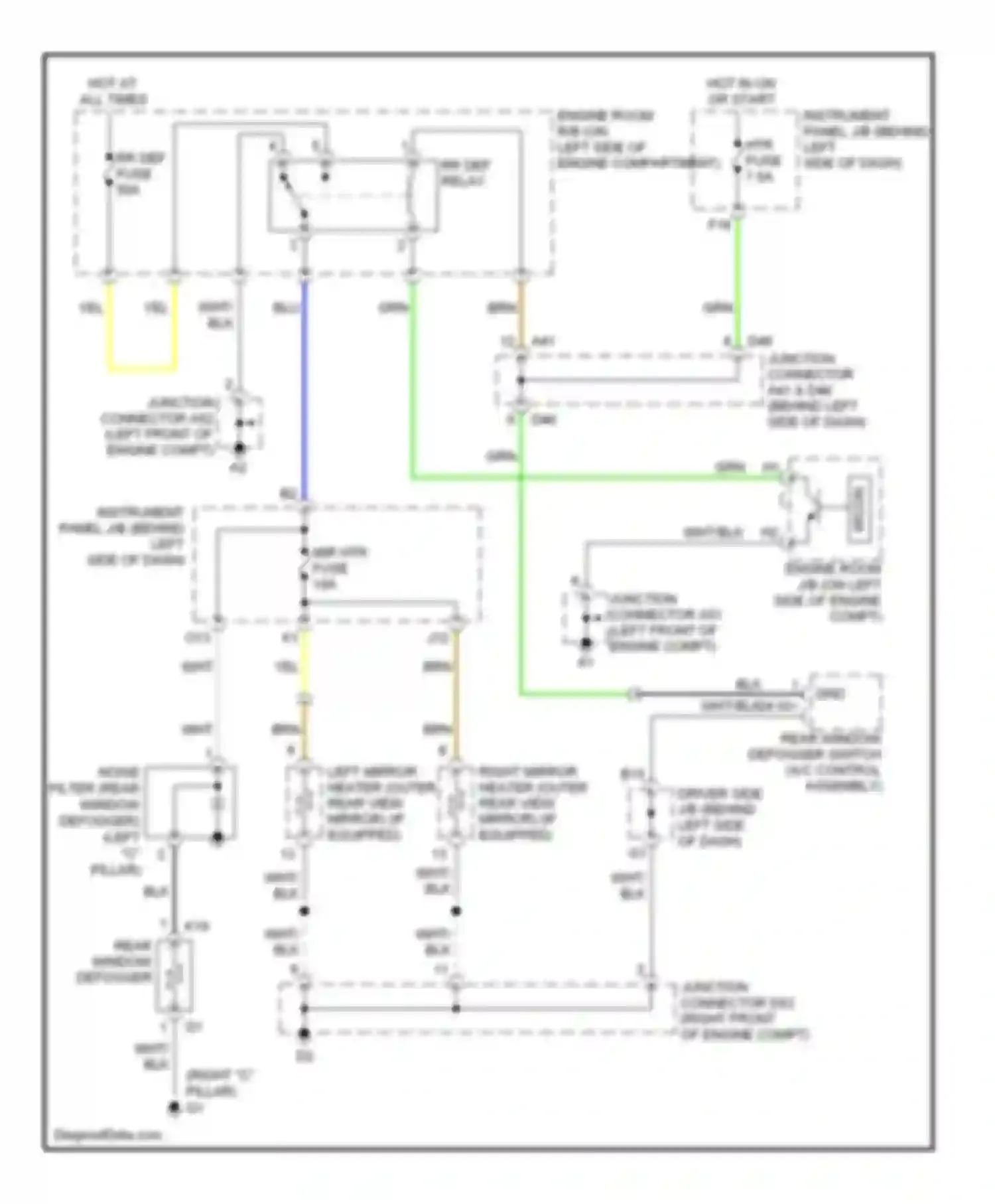 Avalon Toyota XX30 (2005-2007): Rear defogger & heated mirrors circuit