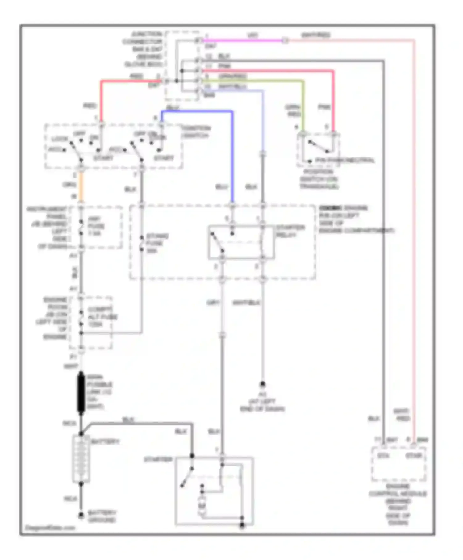Avalon Toyota XX30 (2005-2007): Starting circuit, without smart key system