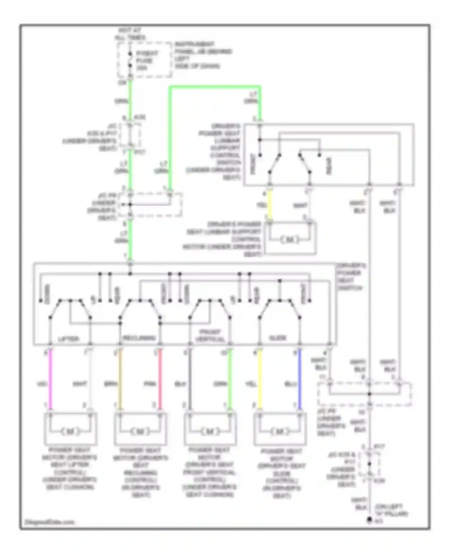 Wiring diagram driver's power seat lumbar support control switch for Toyota Avalon XX30 (2005-2007) (1 of 1)