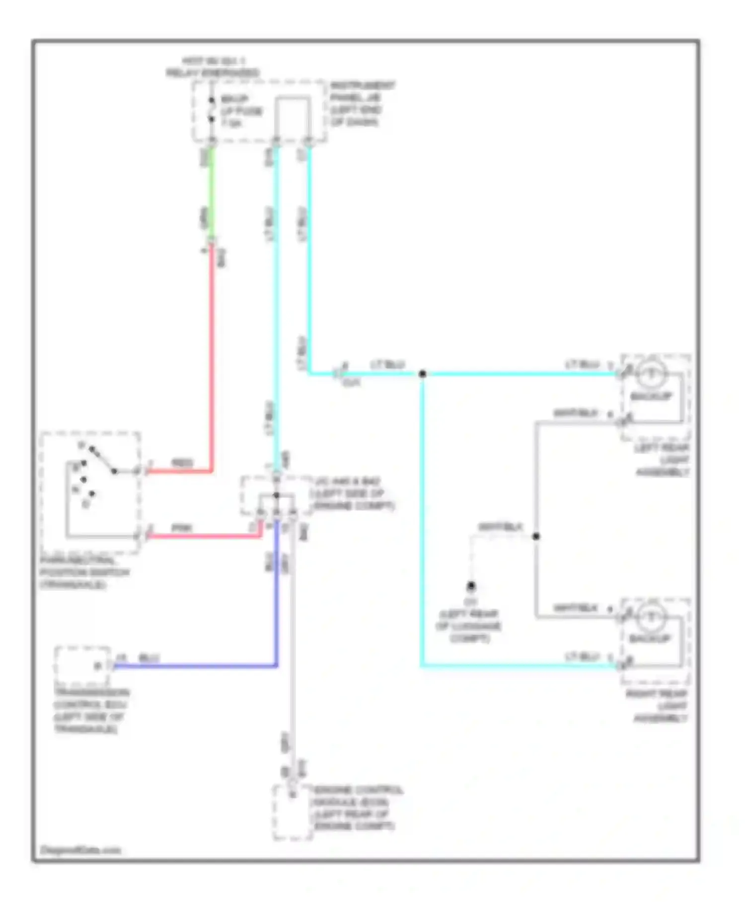 Avalon Toyota XX40 (2012-2015): Backup lamps circuit, except hybrid