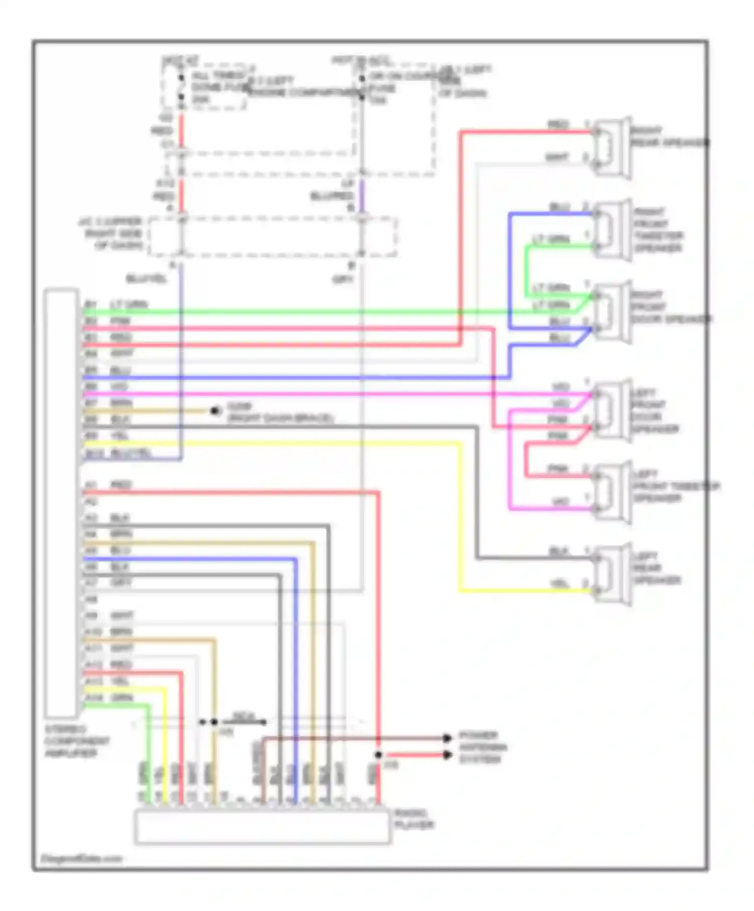 Camry Toyota XV10 (1991-1997): Radio circuits, sedan with seperate amplifier
