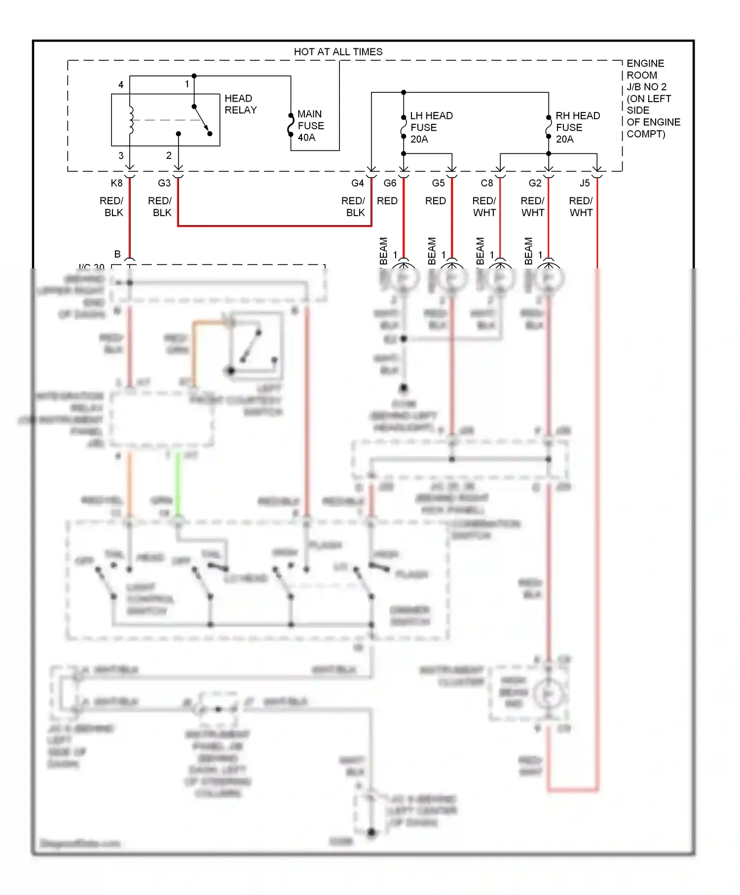 Wiring diagram combination switch for Toyota Camry XV20 (1994-2002) (2 of 15)