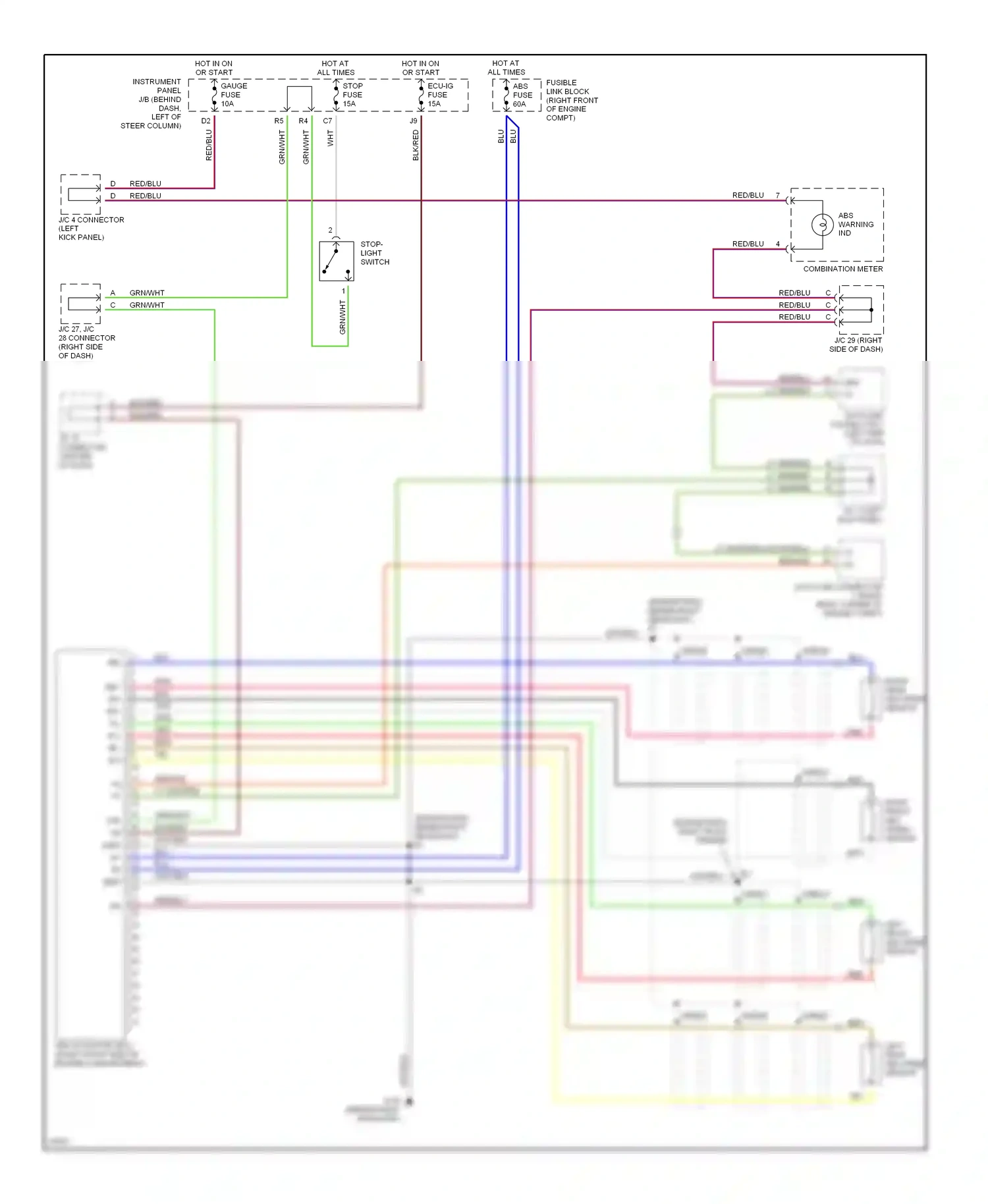 Wiring diagram left front abs speed sensor for Toyota Camry XV20 (1994-2002) (1 of 2)