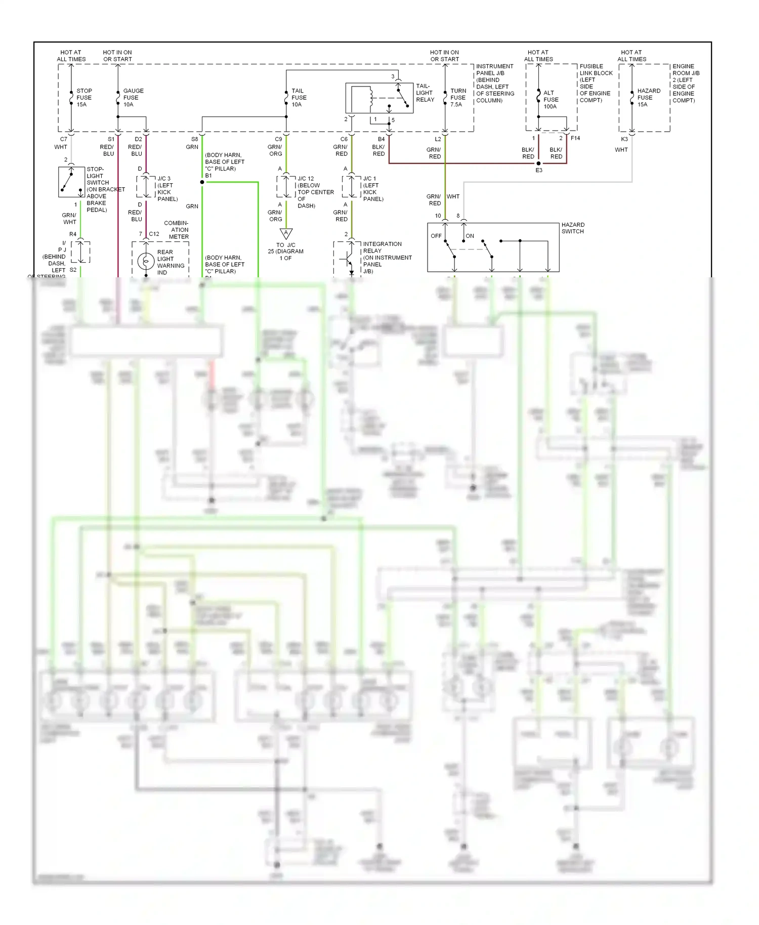Wiring diagram left front combination light for Toyota Camry XV20 (1994-2002) (1 of 4)