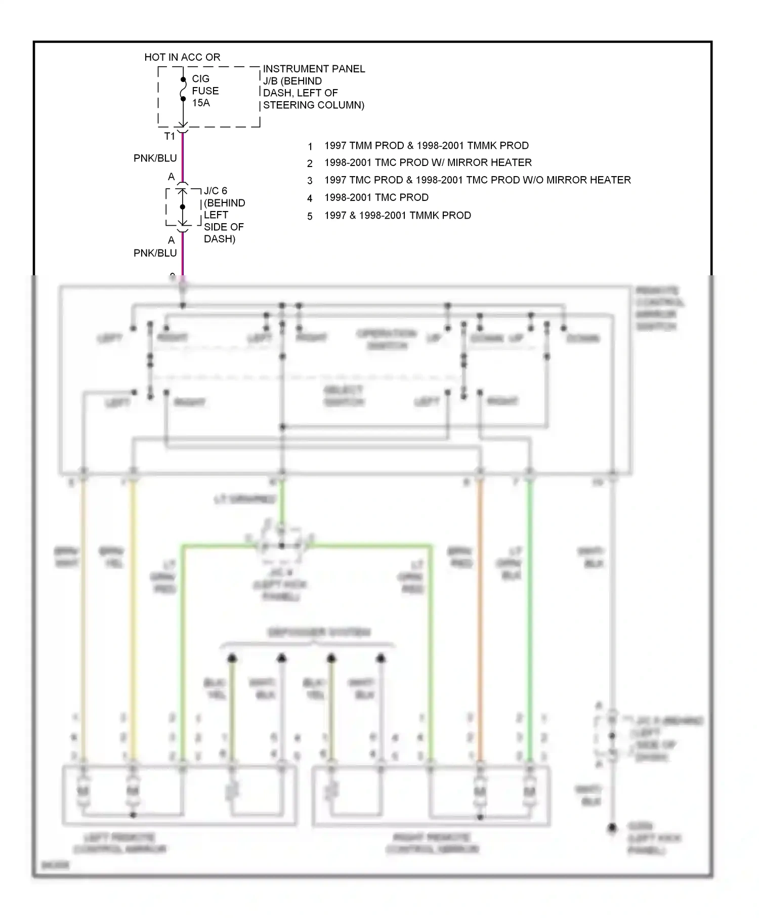 Wiring diagram remote control mirror switch for Toyota Camry XV20 (1994-2002) (3 of 6)