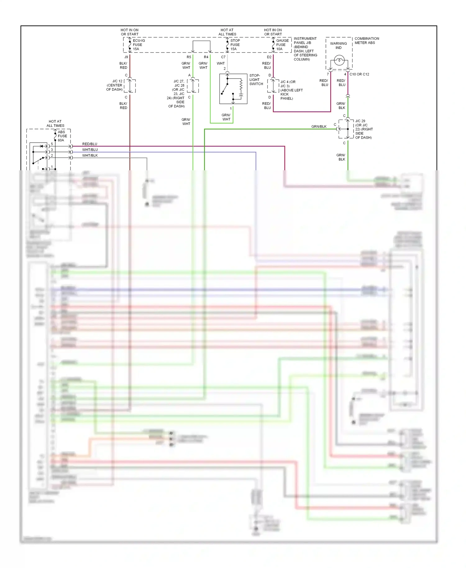 Wiring diagram right front abs speed sensor left front abs speed sensor for Toyota Camry XV20 (1994-2002) (1 of 2)