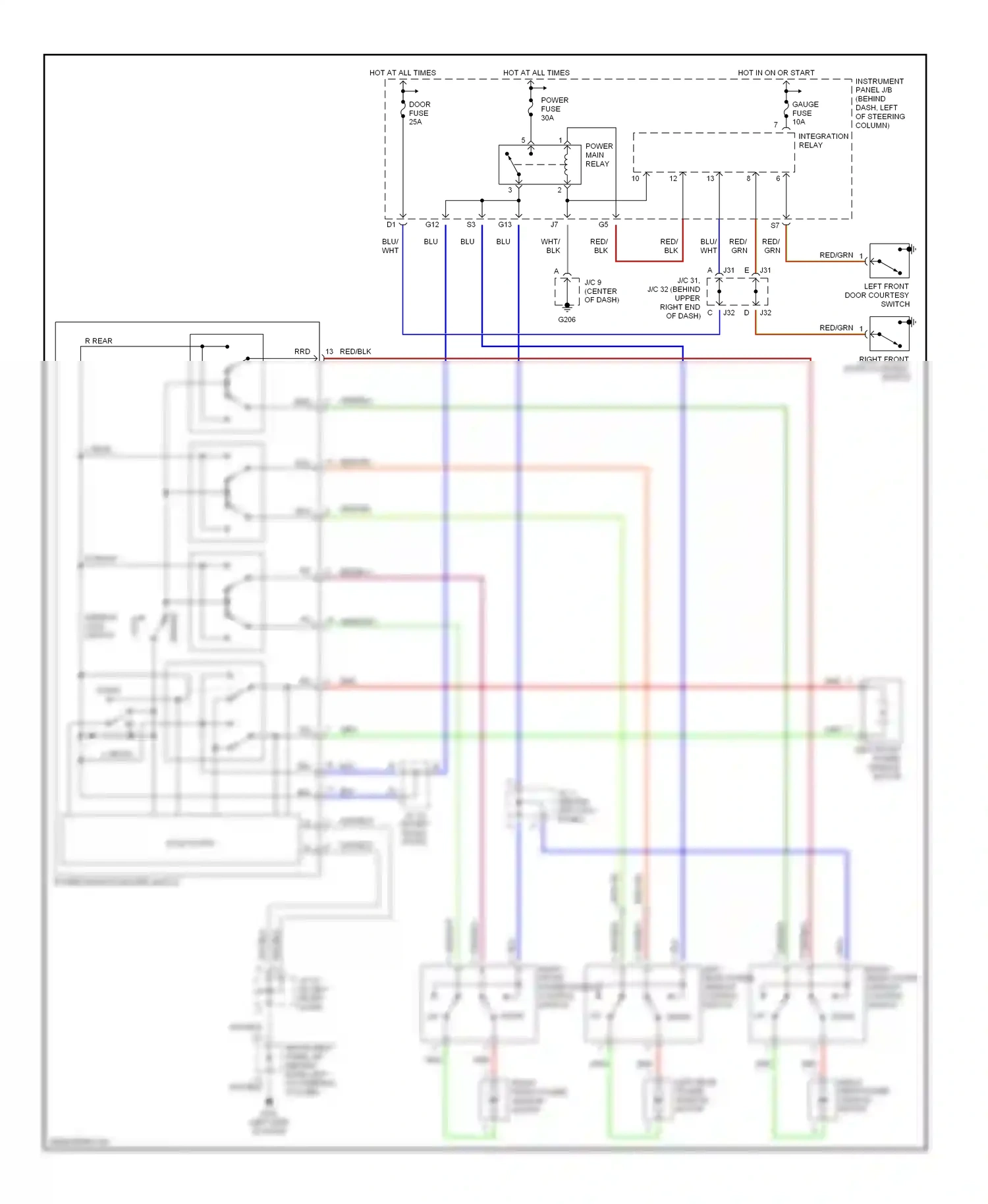 Wiring diagram right front power window control switch for Toyota Camry XV20 (1994-2002) (1 of 3)