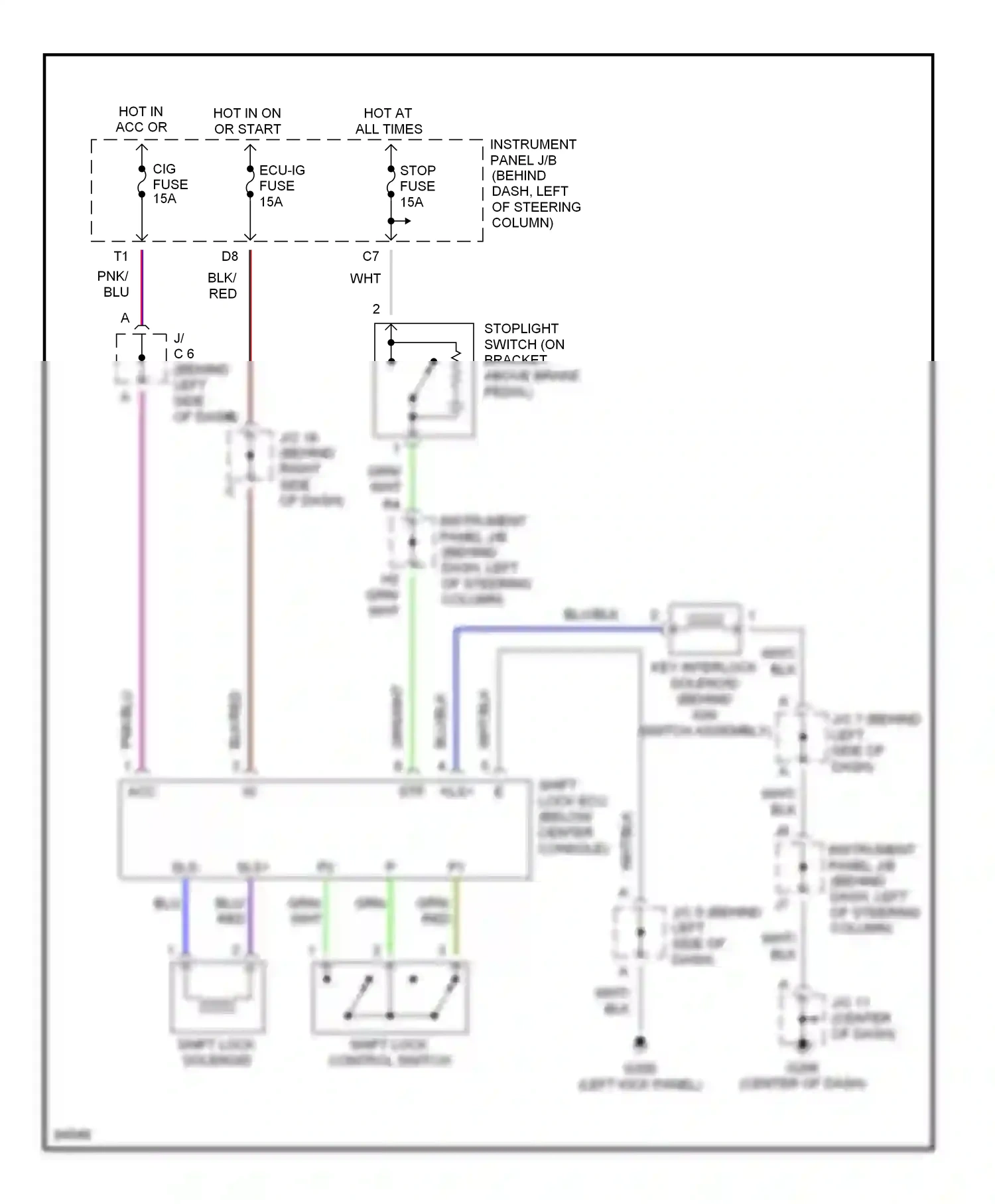 Wiring diagram shift lock control switch for Toyota Camry XV20 (1994-2002) (1 of 1)