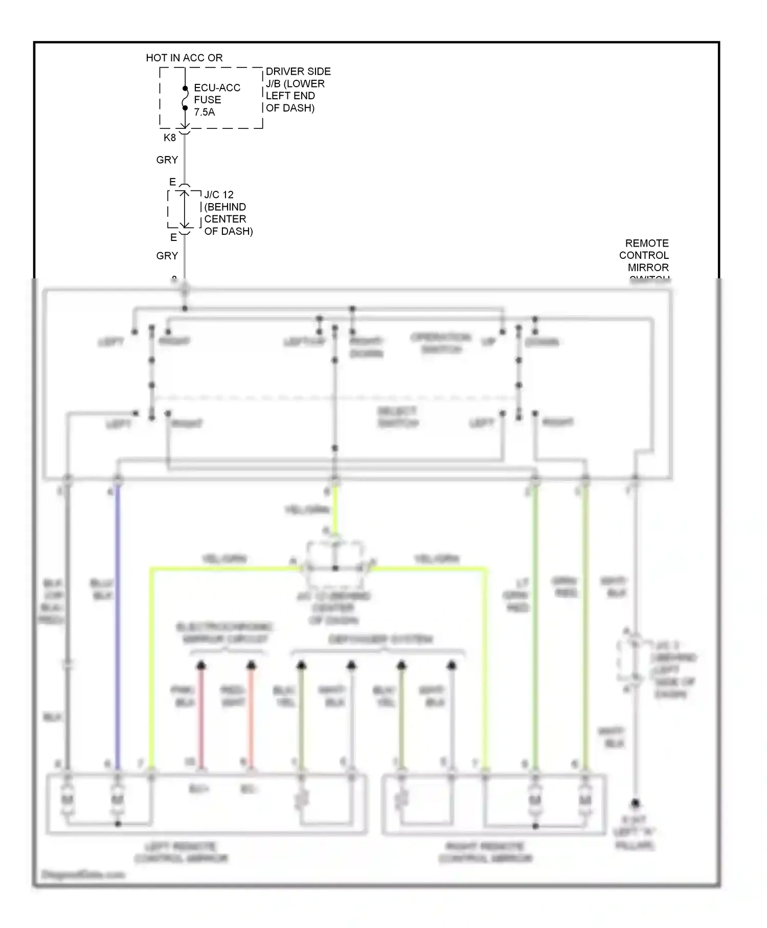 Wiring diagram remote control mirror switch for Toyota Camry XV30 (2001-2006) (4 of 4)
