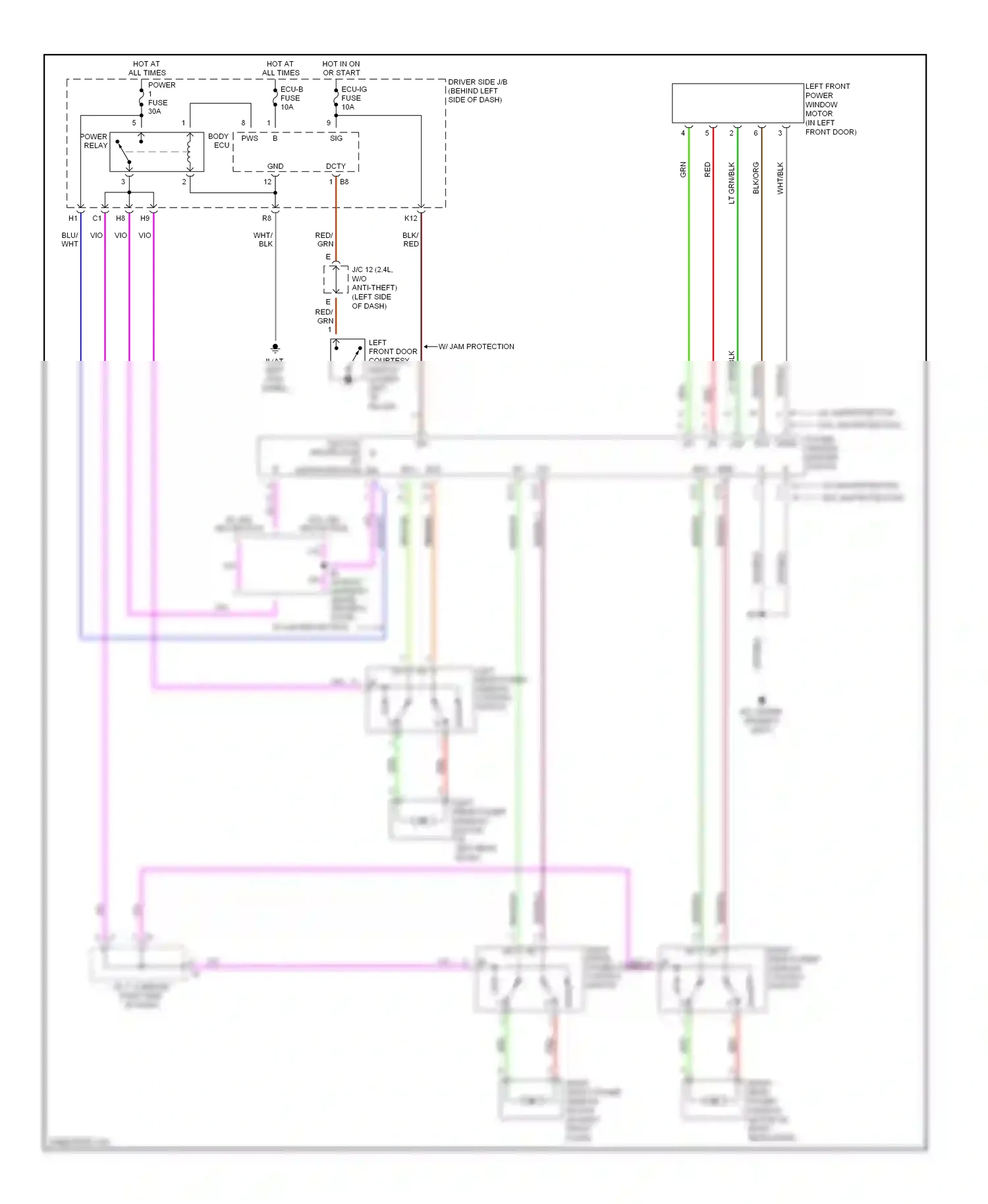 Wiring diagram right front power window control switch for Toyota Camry XV30 (2001-2006) (1 of 1)