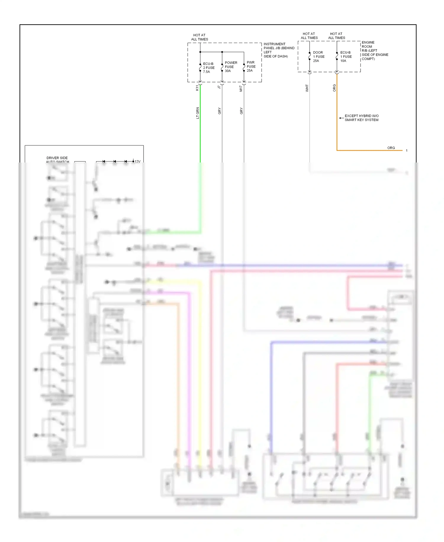 Wiring diagram front passenger side control switch for Toyota Camry XV40 facelift (2009-2011) (1 of 1)