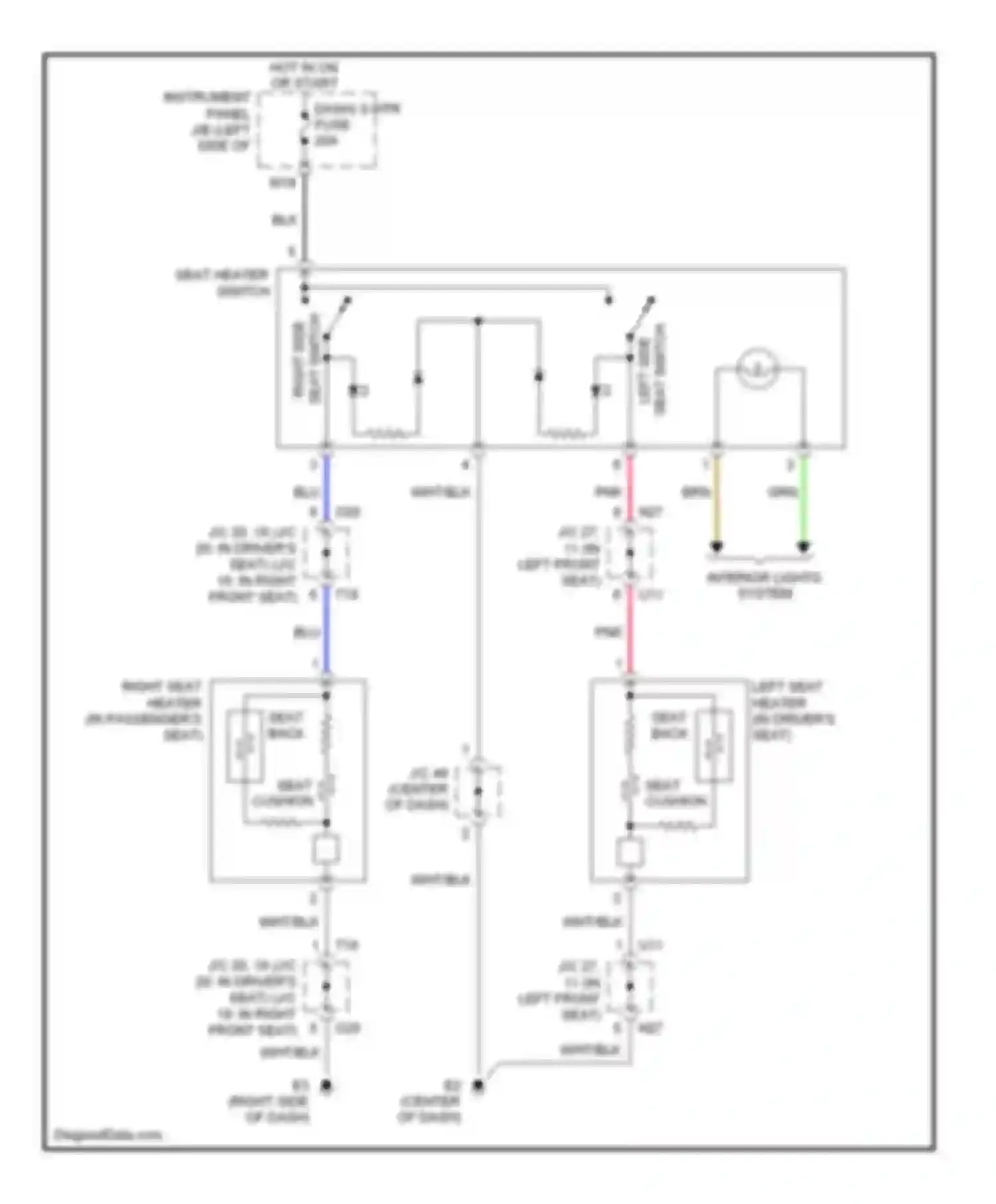 Camry Toyota XV40 (2006-2009): Heated seats circuit, except hybrid