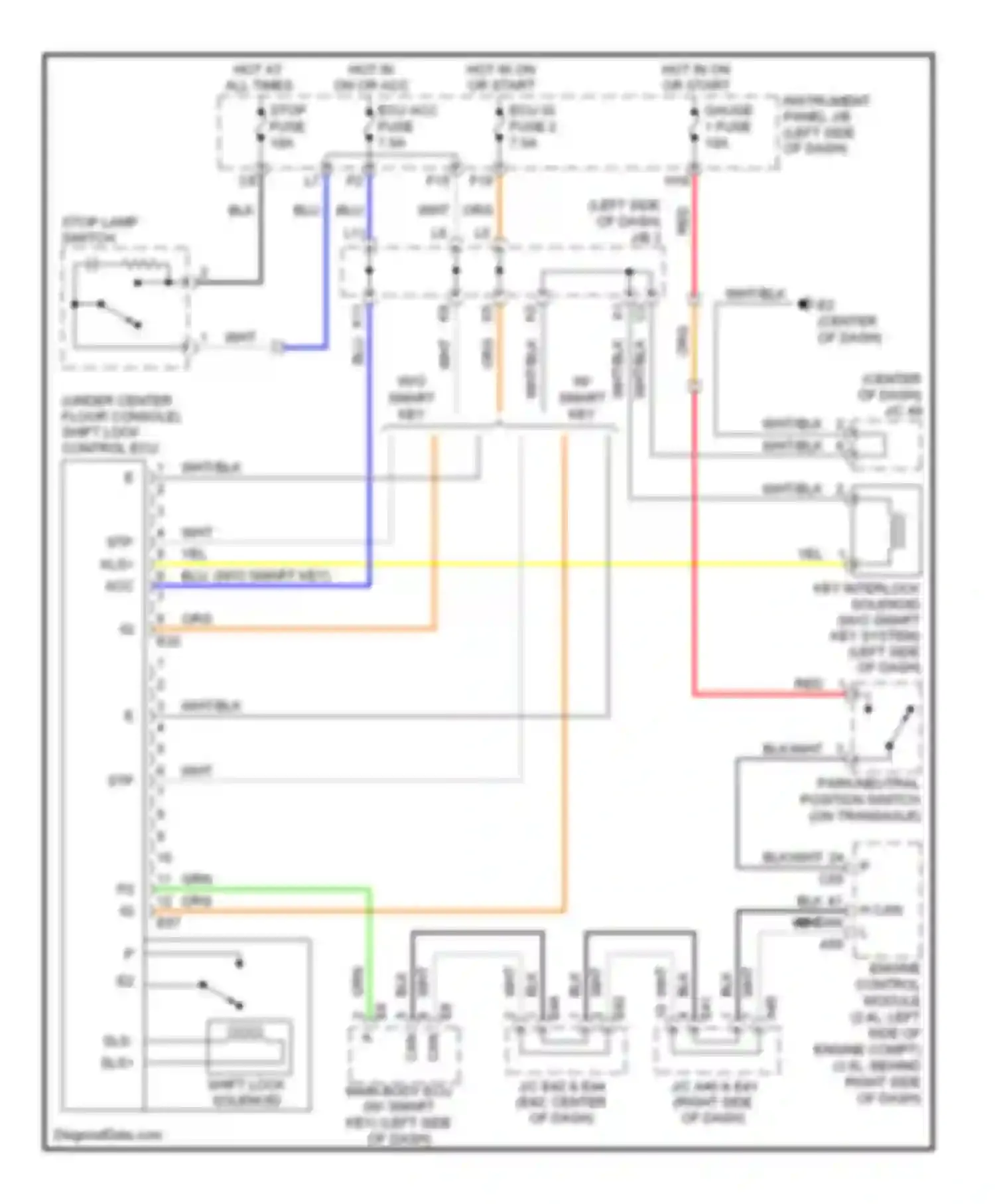 Camry Toyota XV40 (2006-2009): Shift interlock circuit, except hybrid