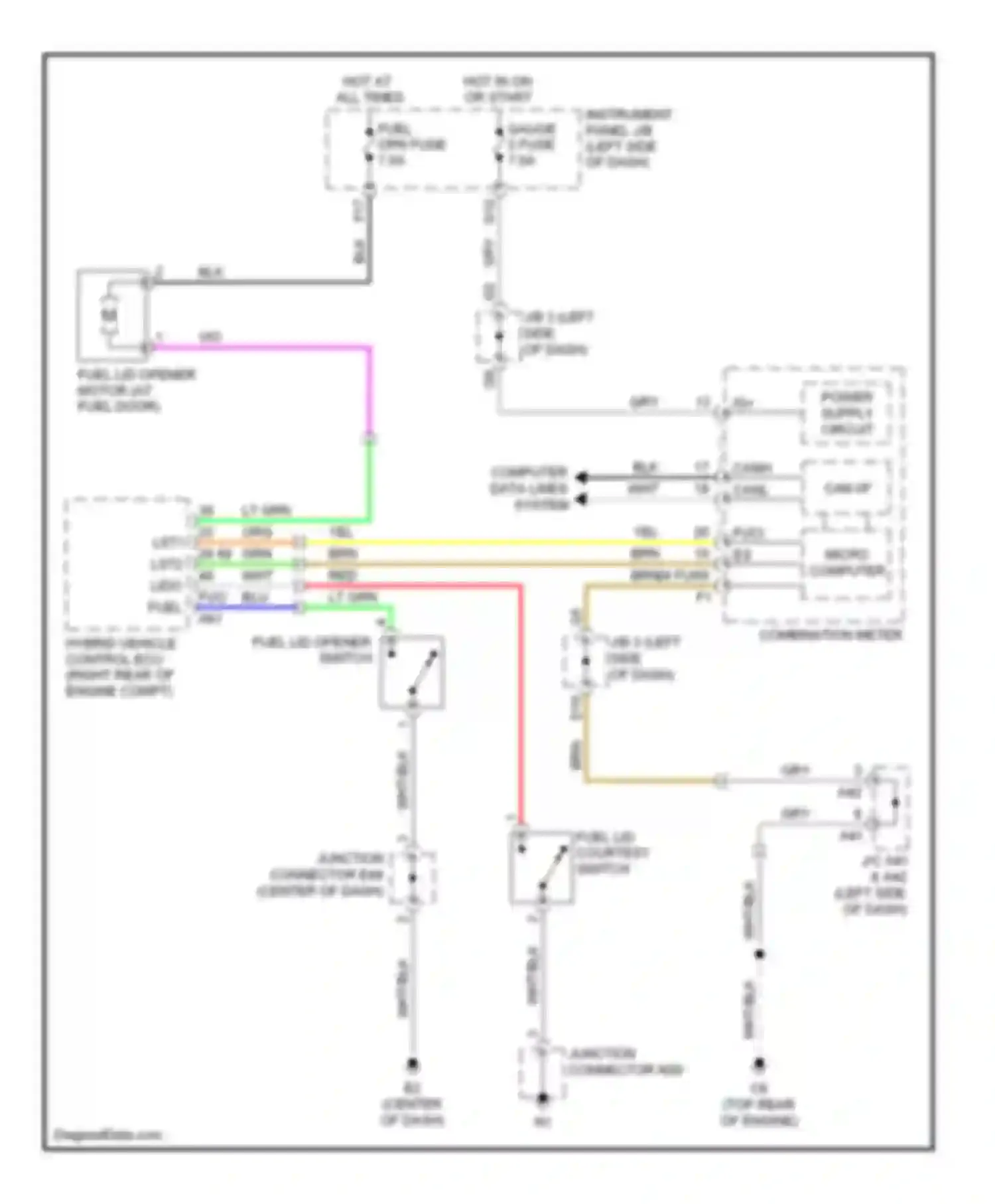 Camry Toyota XV40 (2006-2009): Fuel door opener circuit, hybrid
