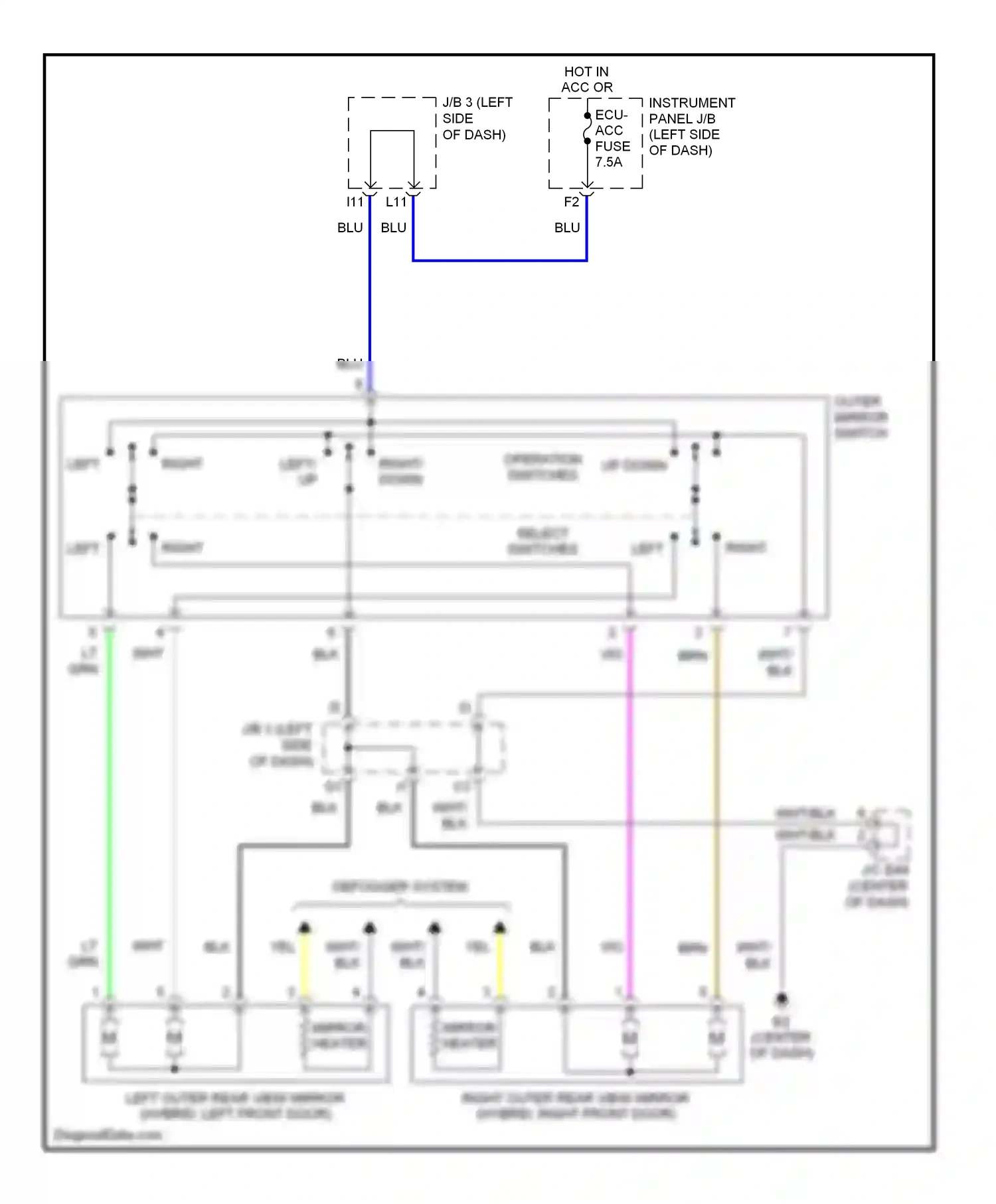 Wiring diagram outer mirror switch for Toyota Camry XV40 (2006-2009) (2 of 2)