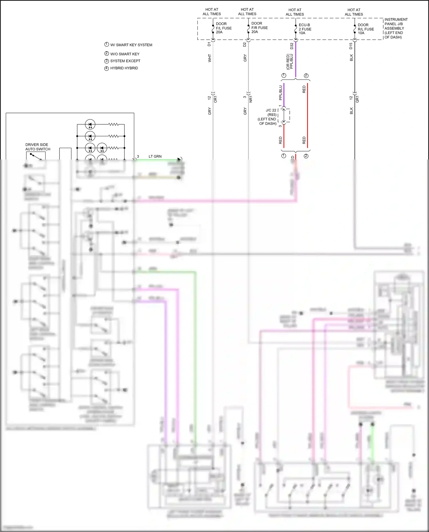 Toyota Camry XV50 facelift 2 (2017-2018) driver side down switch wiring diagram  (1 of 1)
