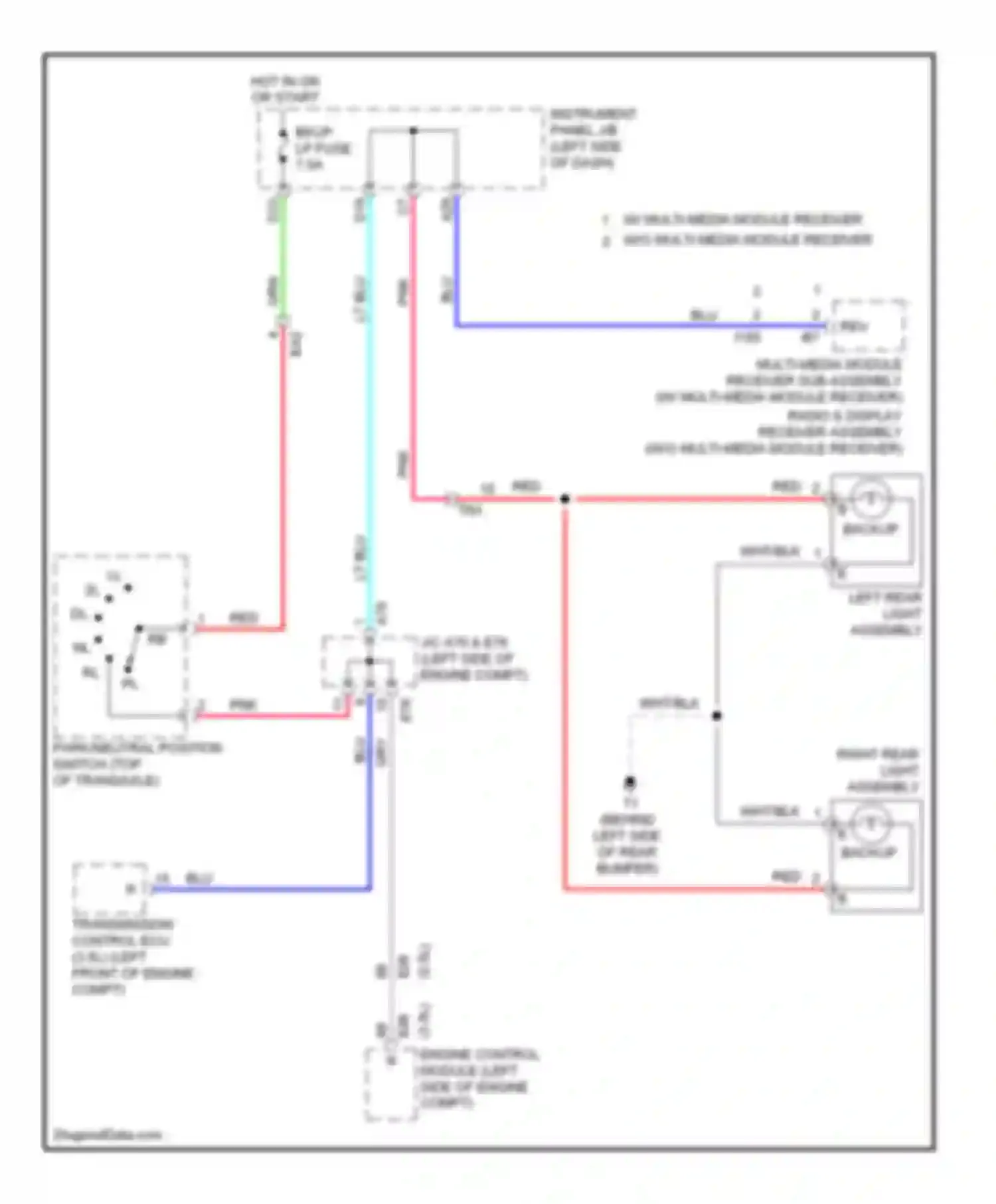 Camry Toyota XV50 (2011-2014): Backup lamps circuit, except hybrid