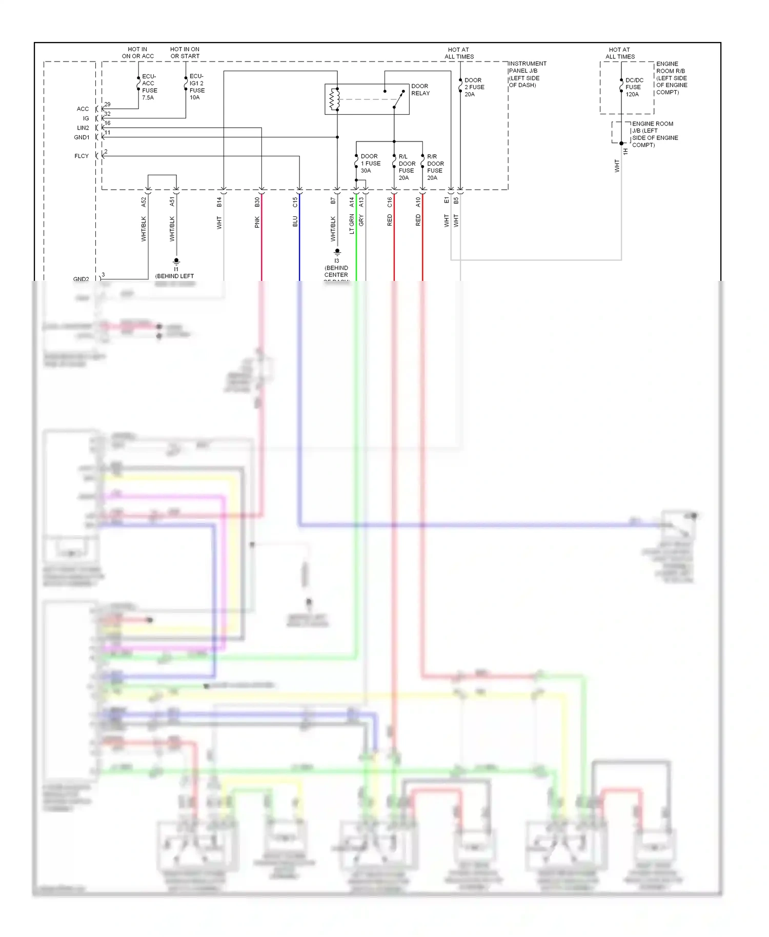 Wiring diagram power window regulator master switch assembly for Toyota Camry XV50 (2011-2014) (4 of 5)