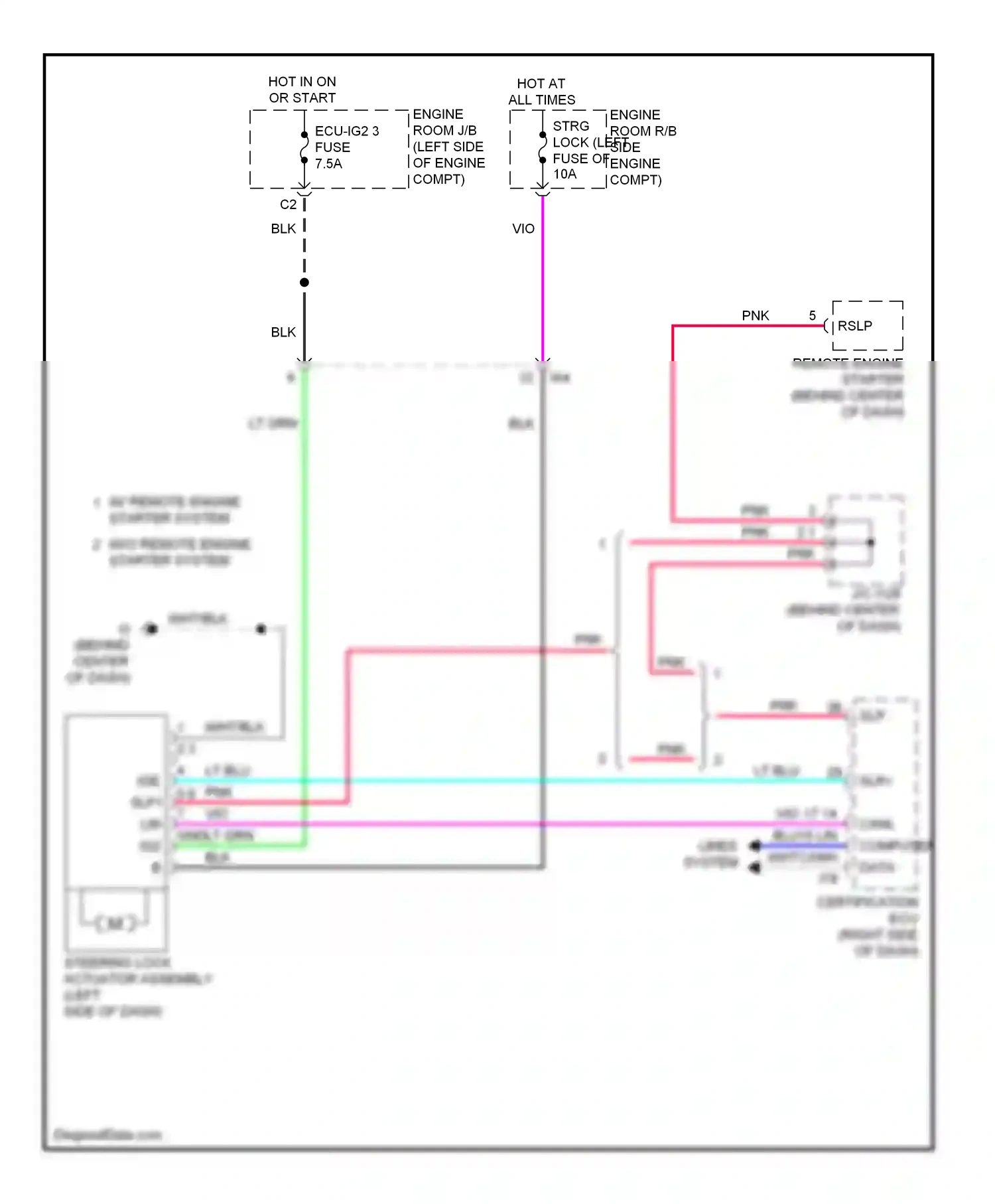 Wiring diagram w/ remote engine starter system w/o remote engine starter system for Toyota Camry XV50 (2011-2014) (1 of 1)