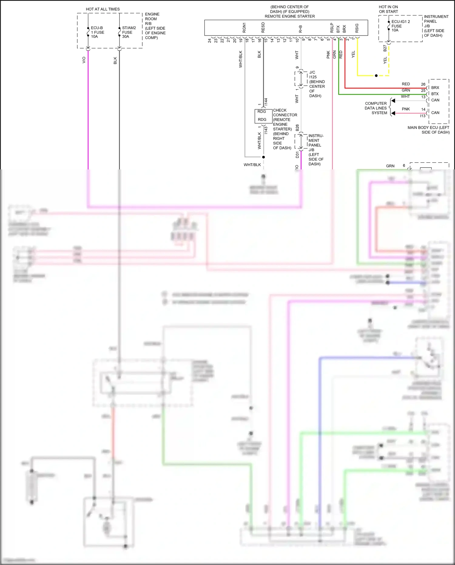 Wiring diagram w/o remote engine starter system w/ remote engine starter system for Toyota Camry XV50 (2011-2014) (2 of 2)