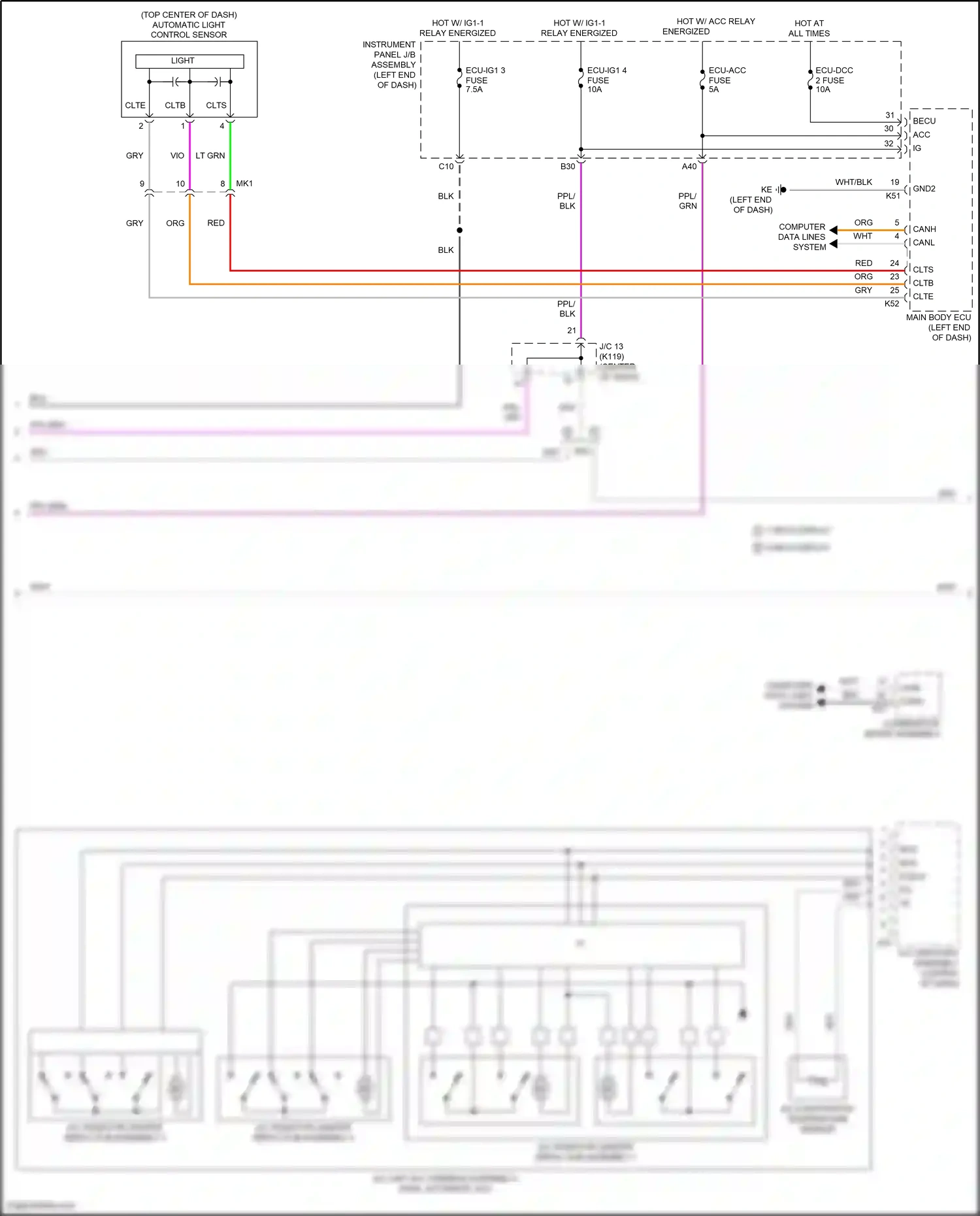 Wiring diagram automatic light control sensor for Toyota Camry XV70 facelift (2020-2024) (1 of 4)