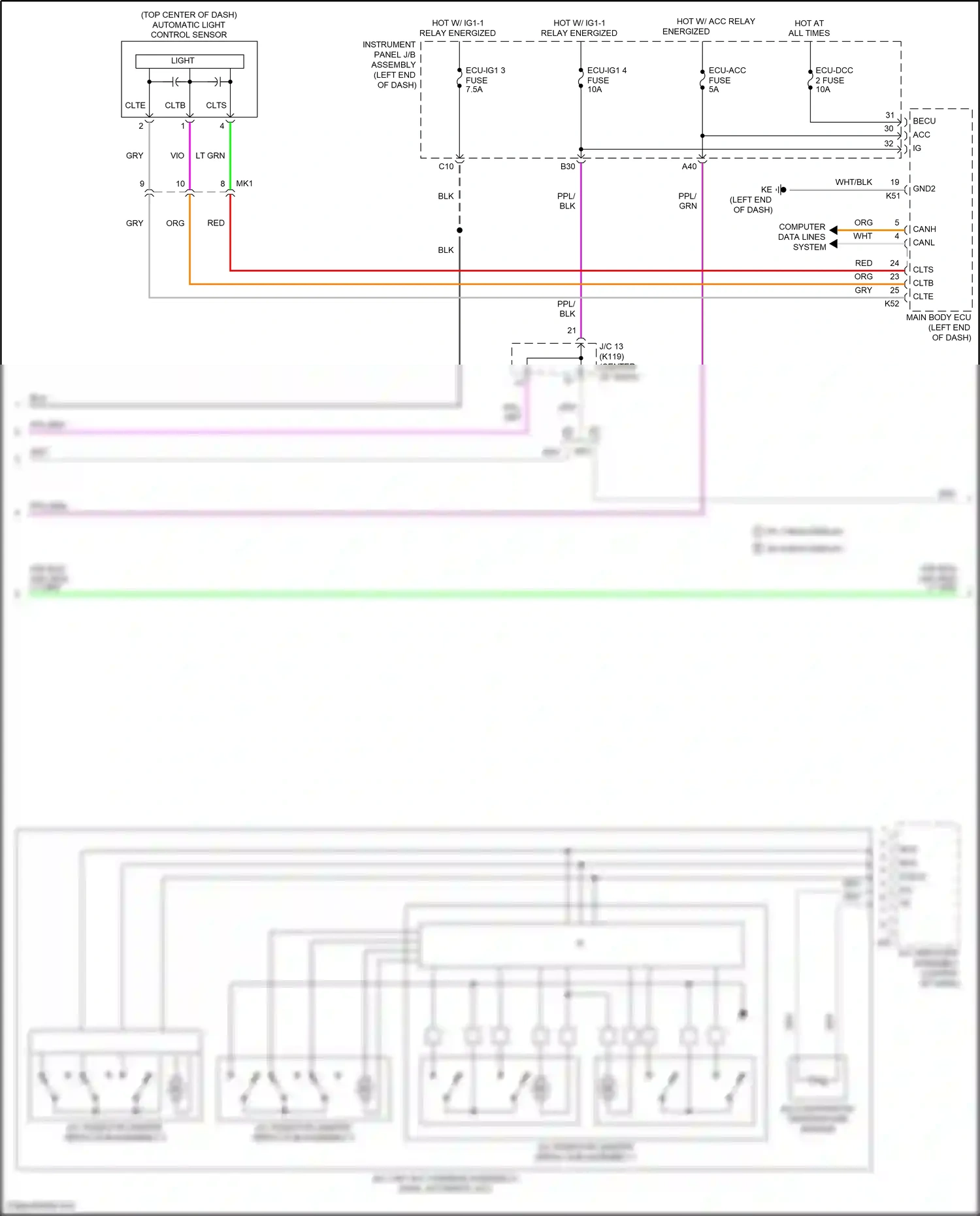 Wiring diagram automatic light control sensor for Toyota Camry XV70 (2017-2021) (1 of 4)