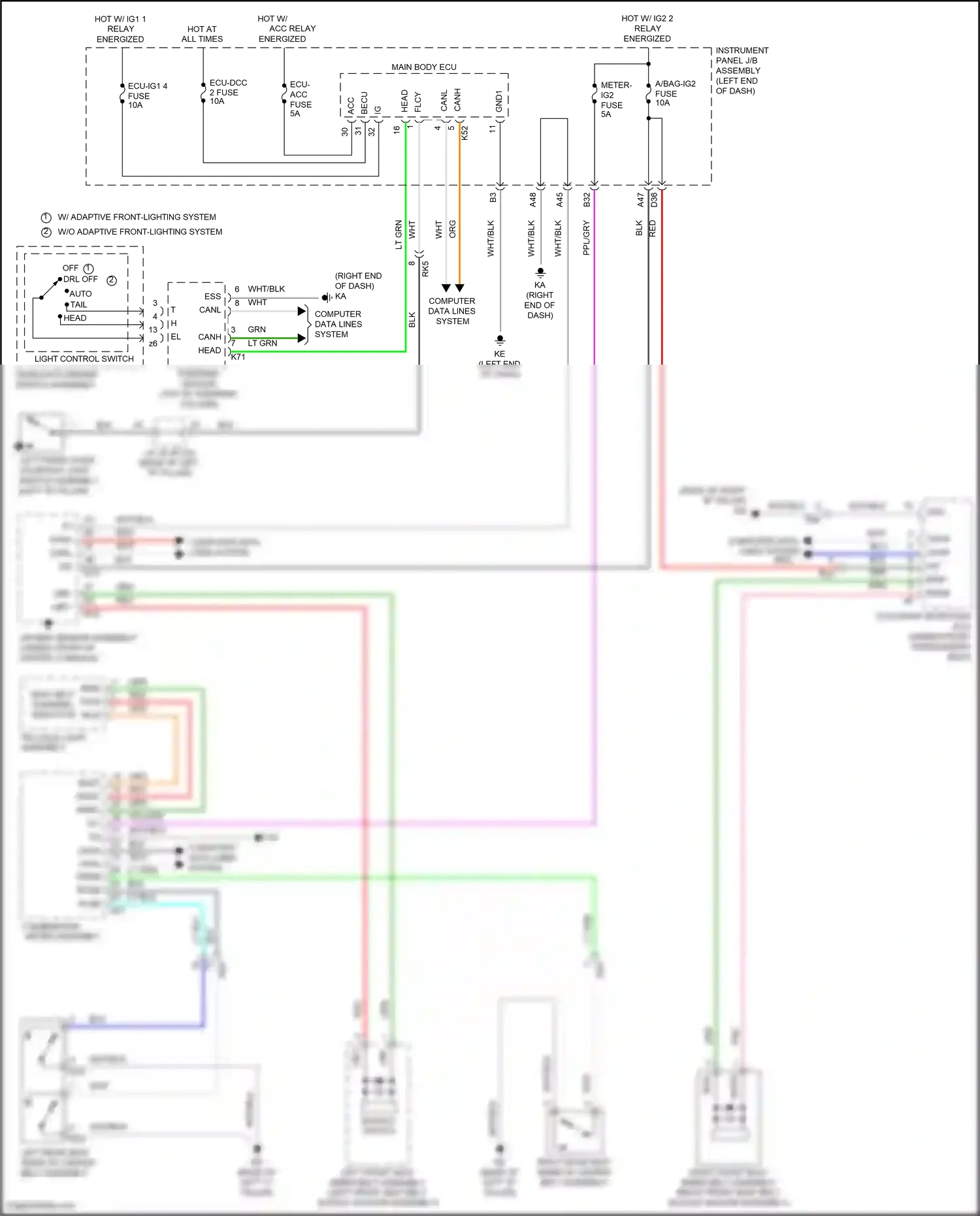 Wiring diagram headlight dimmer switch assembly for Toyota Camry XV70 (2017-2021) (6 of 12)