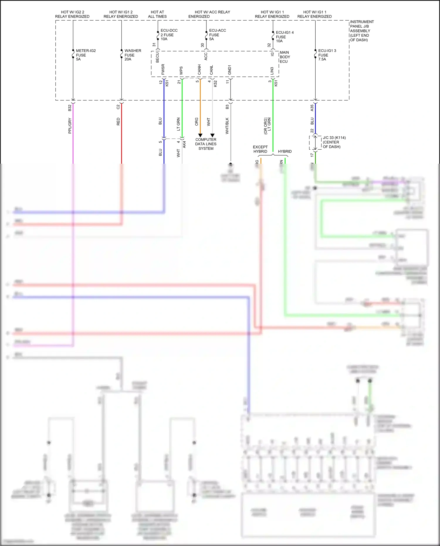 Wiring diagram windshield wiper switch assembly for Toyota Camry XV70 (2017-2021) (2 of 2)