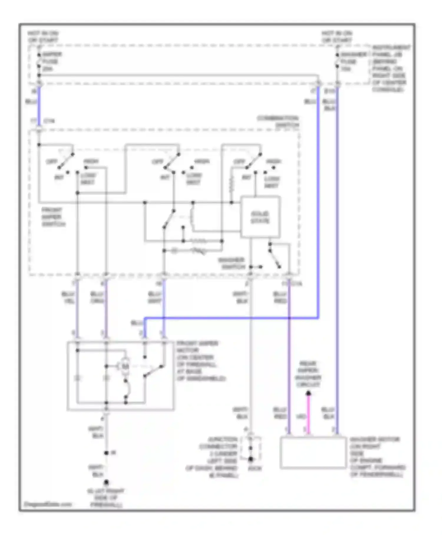 Celica Toyota T230 facelift (2002-2006): Front wiper/washer circuit