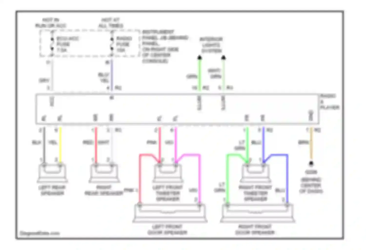 Celica Toyota T230 (1999-2002): Radio circuits, with built-in amplifier