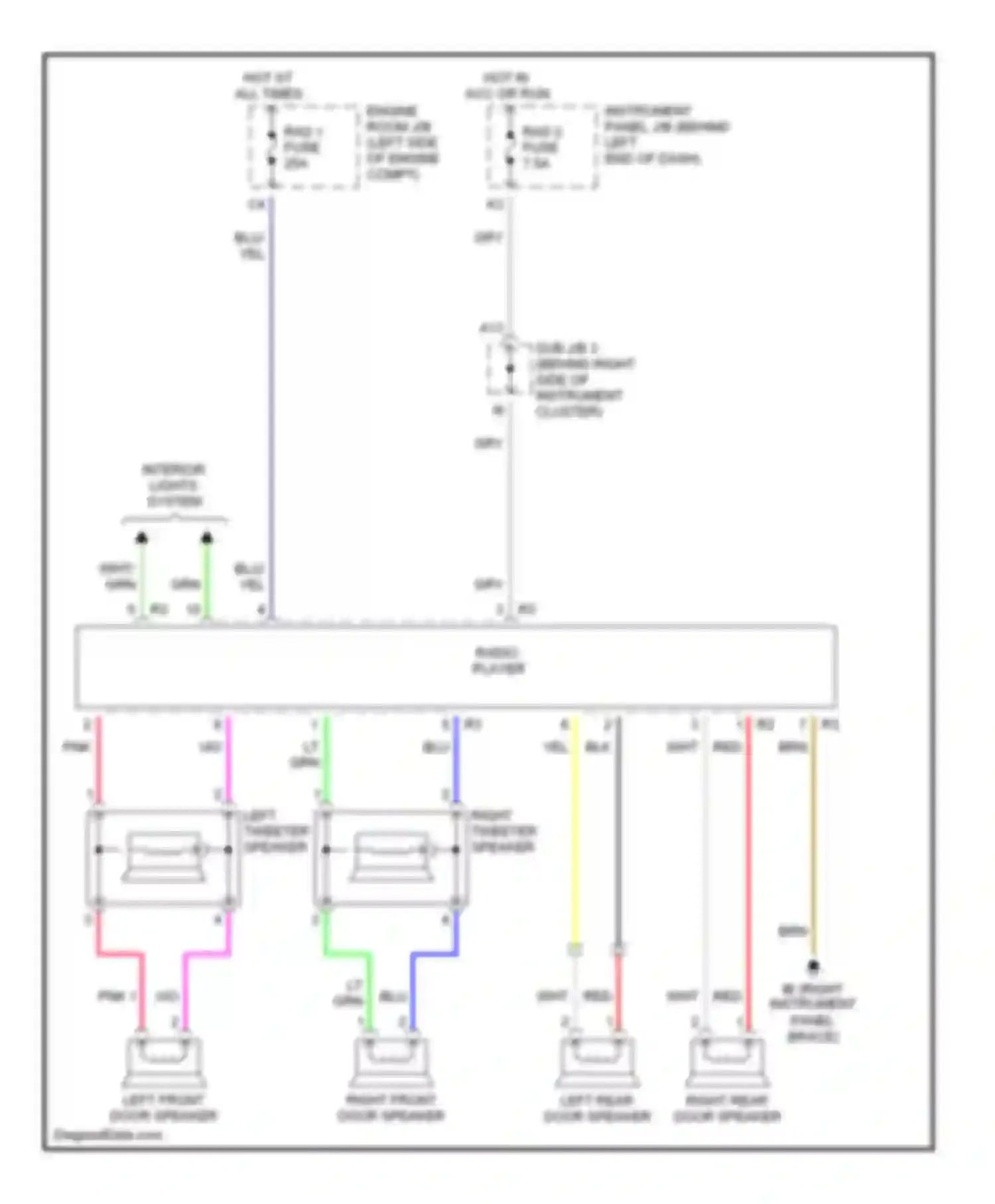Highlander Toyota I (2001-2003): Radio circuits, 6 speaker system