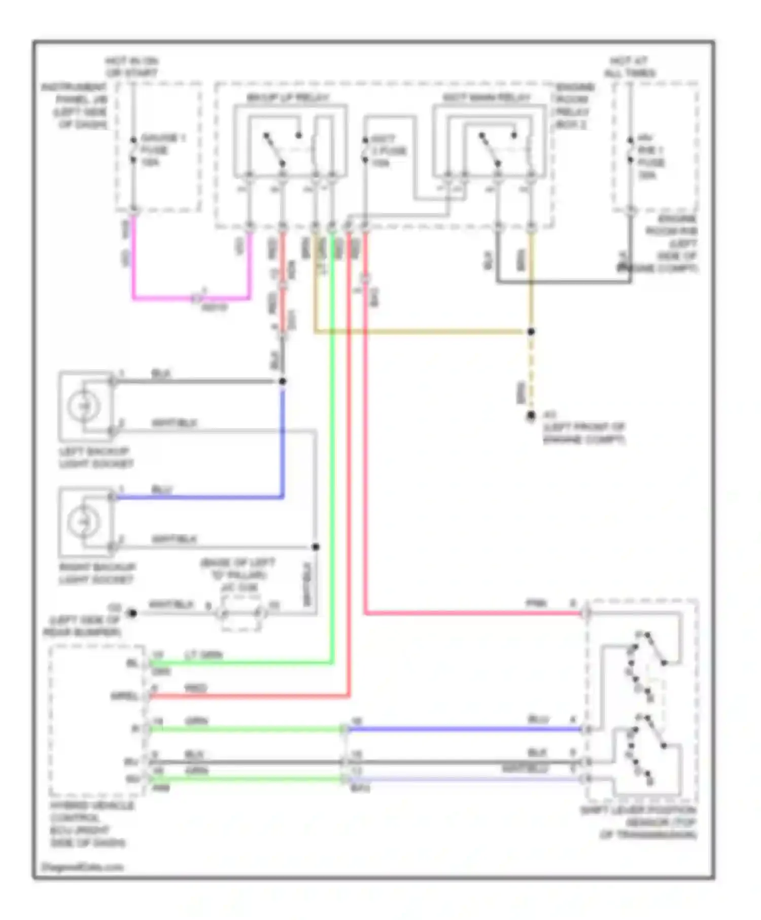 Highlander Toyota II facelift (2010-2013): Backup lamps circuit, hybrid