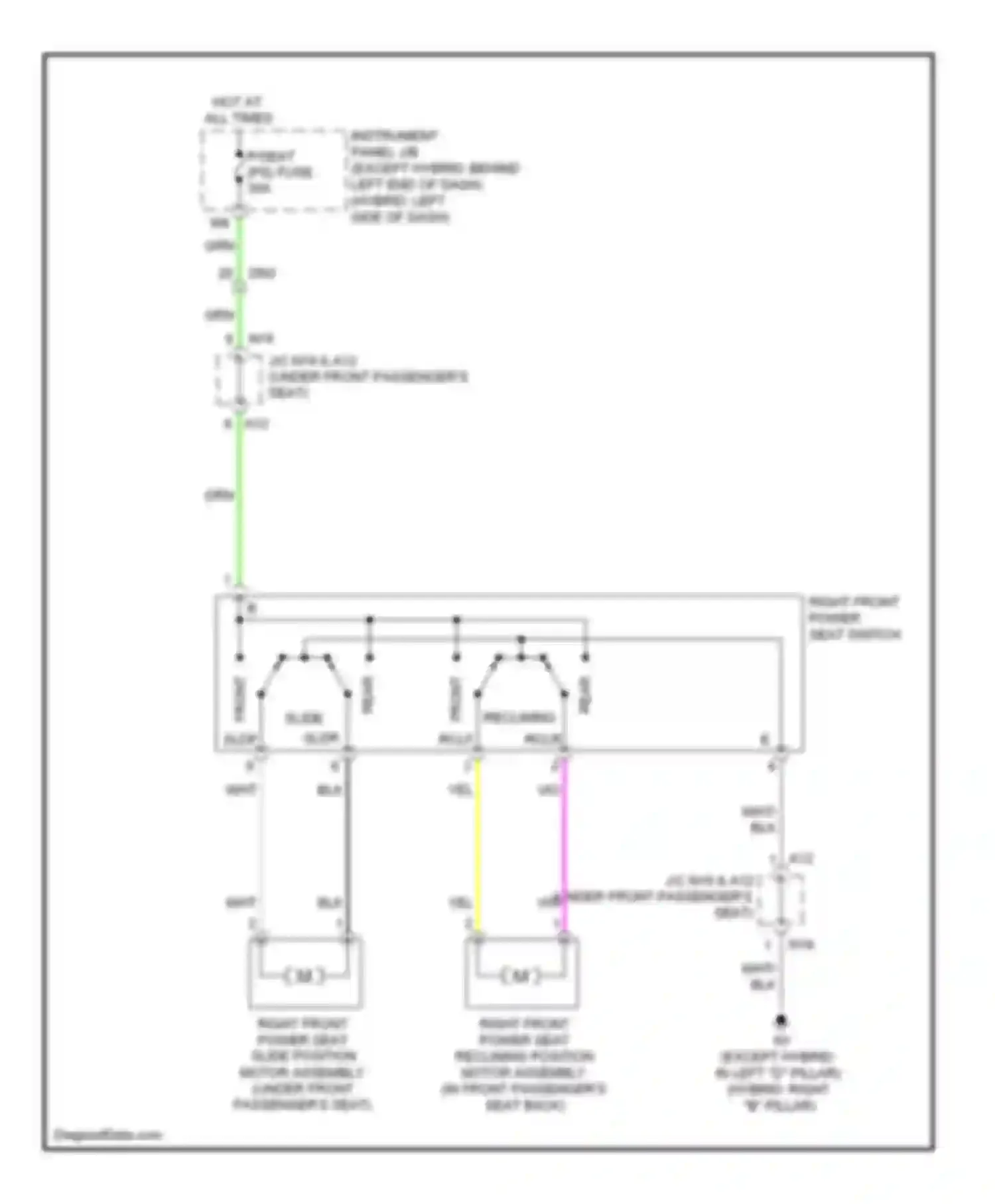 Highlander Toyota II facelift (2010-2013): Passenger power seat circuit