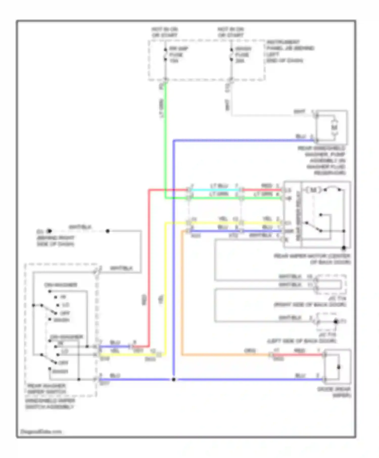 Highlander Toyota II facelift (2010-2013): Rear wiper/washer circuit, except hybrid