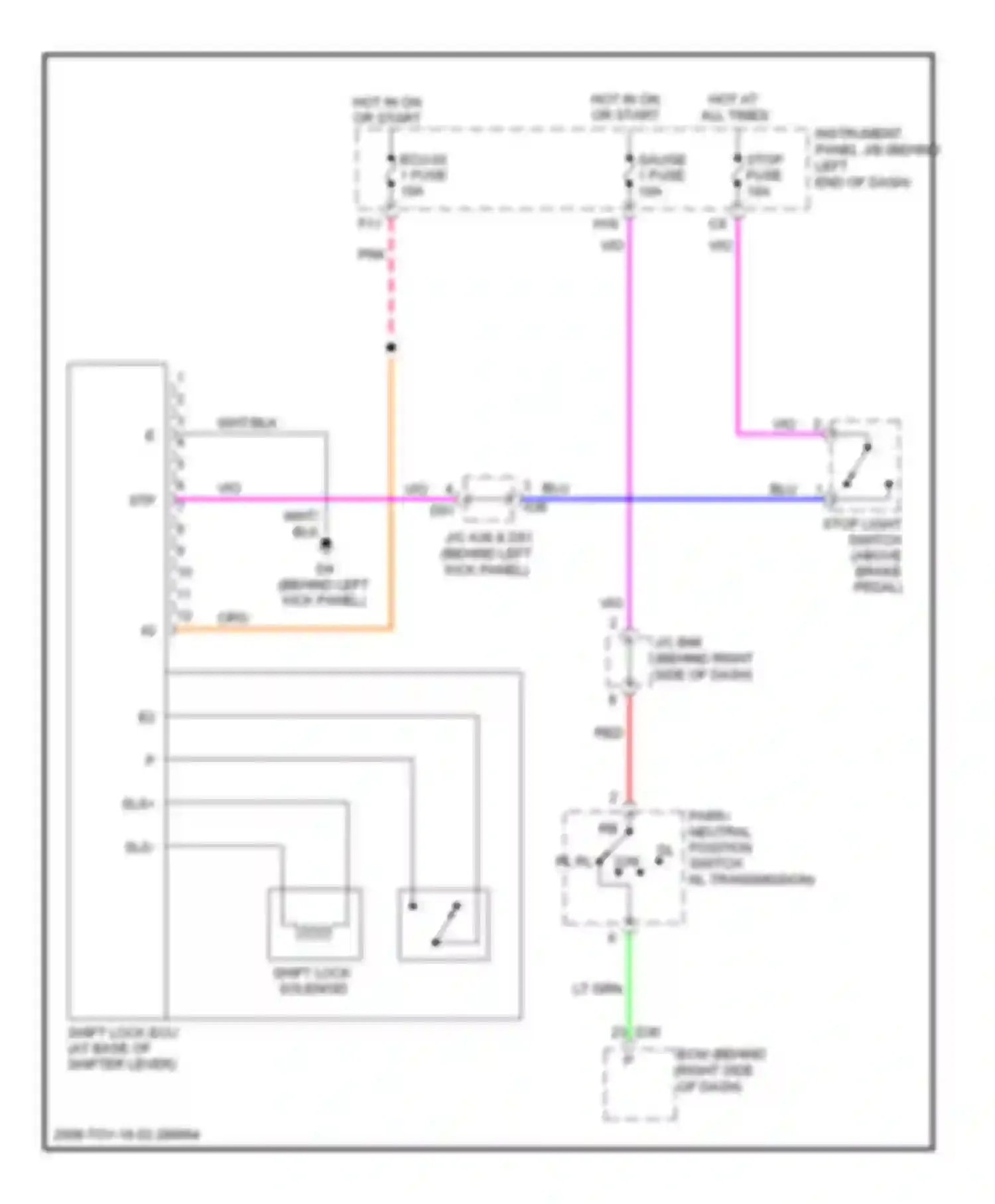 Highlander Toyota II (2007-2010): Shift interlock circuit, except hybrid with smart key system