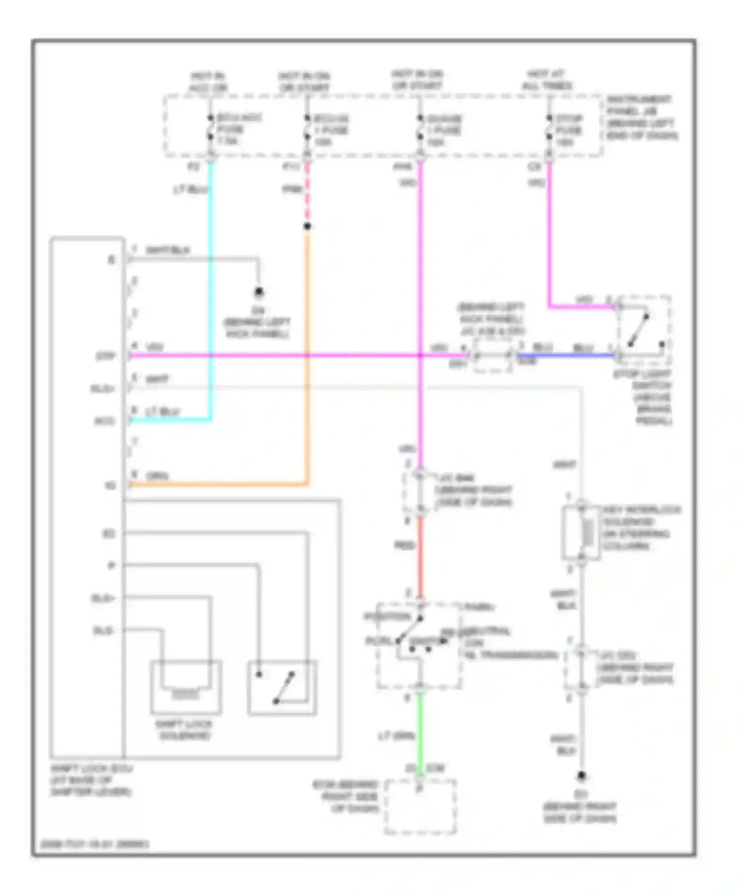 Highlander Toyota II (2007-2010): Shift interlock circuit, except hybrid without smart key system