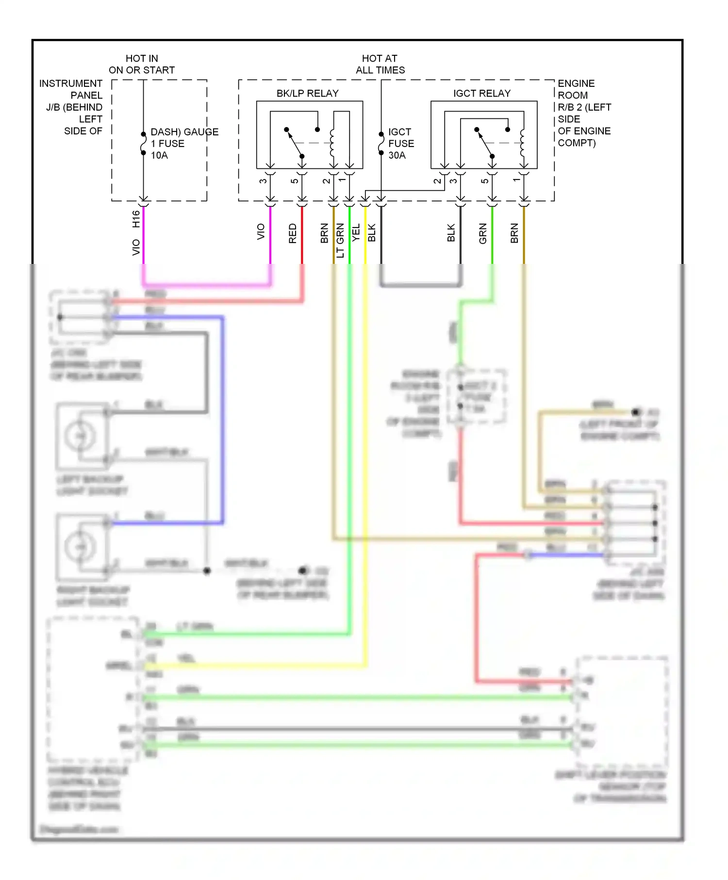 Toyota Highlander II (2007-2010) left backup light socket wiring diagram  (2 of 2)