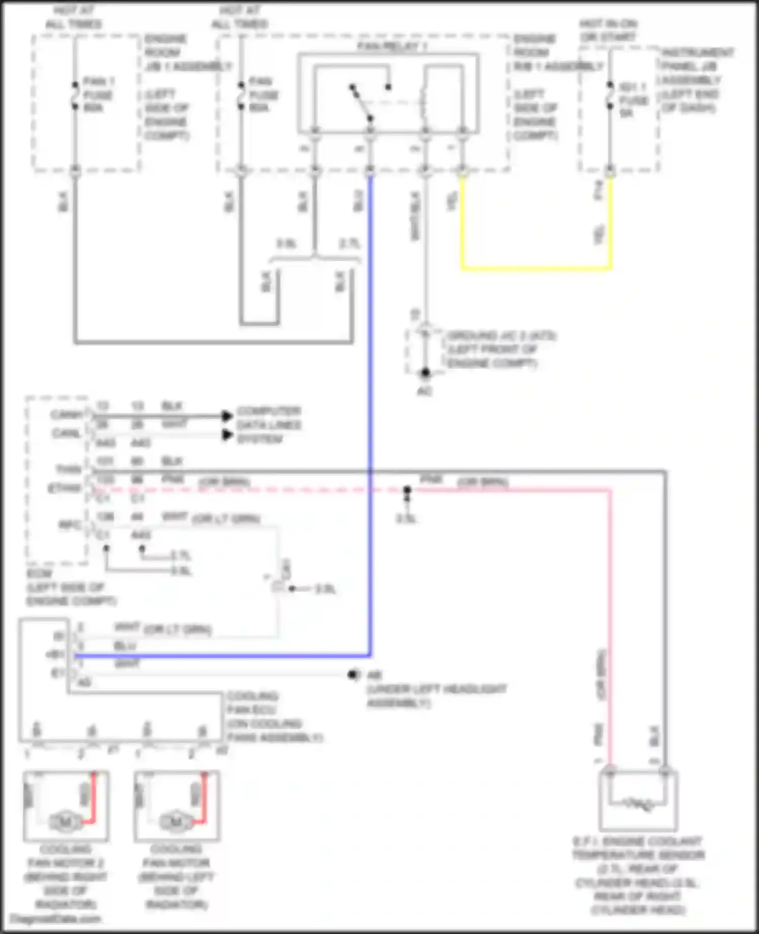Wiring diagram e.f.i. engine coolant temperature sensor for Toyota Highlander III facelift (2016-2019) (4 of 8)