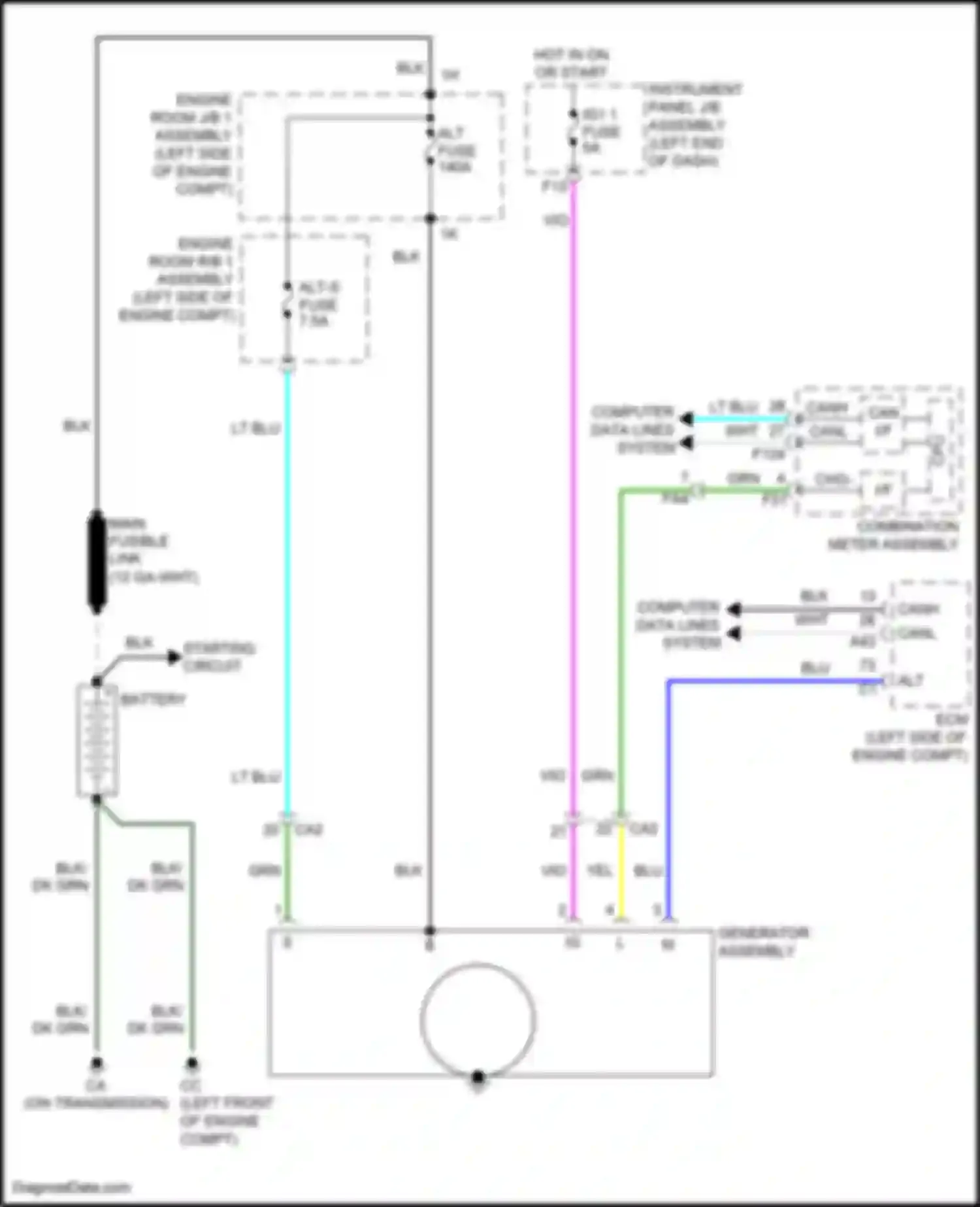 Wiring diagram hot in on or start for Toyota Highlander III facelift (2016-2019) (1 of 2)