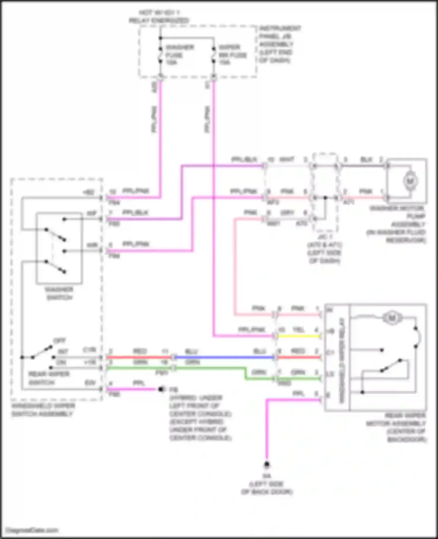 Wiring diagram windshield wiper relay for Toyota Highlander III facelift (2016-2019) (1 of 1)