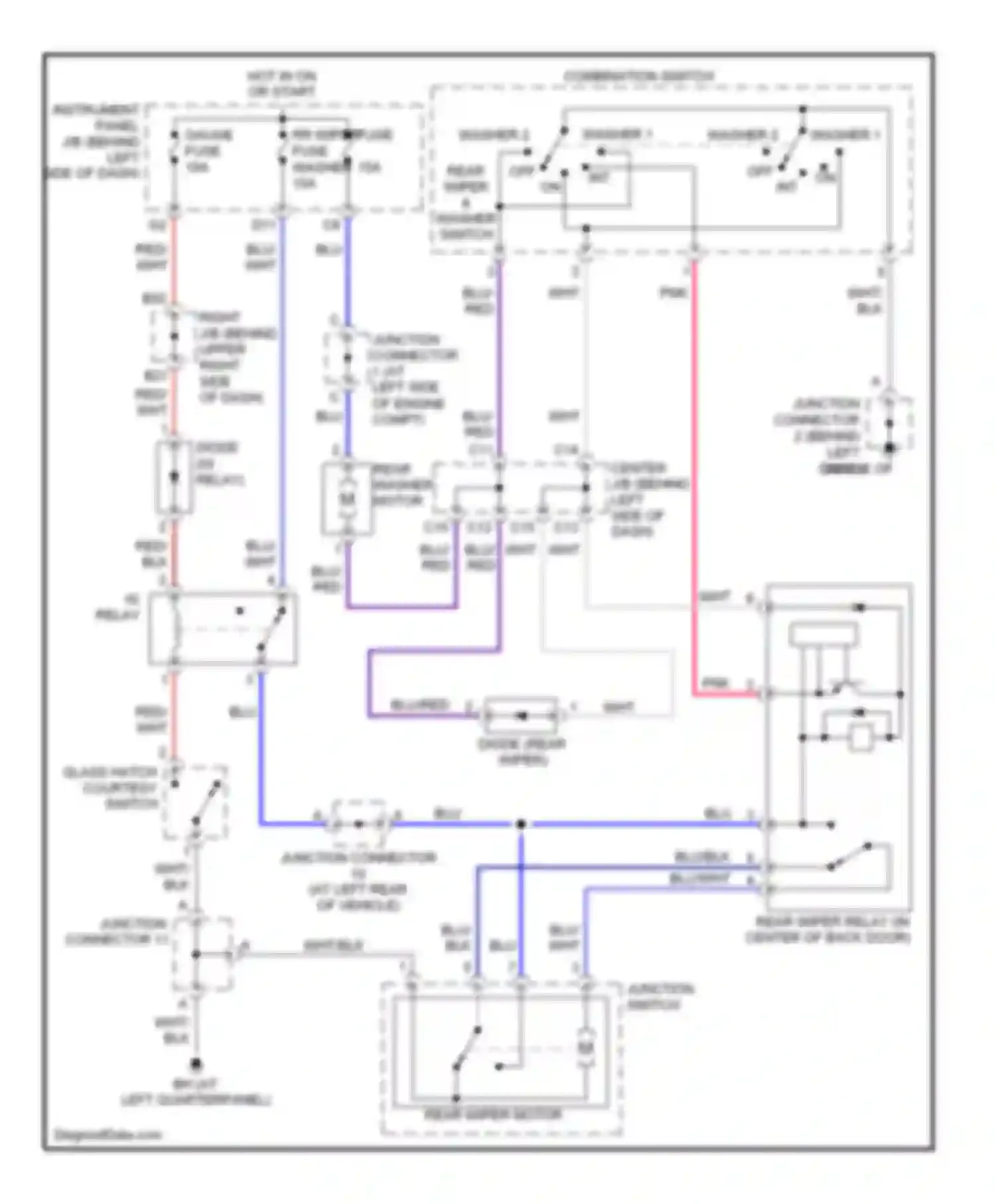 Matrix Toyota E130 (2002-2008): Rear wiper/washer circuit