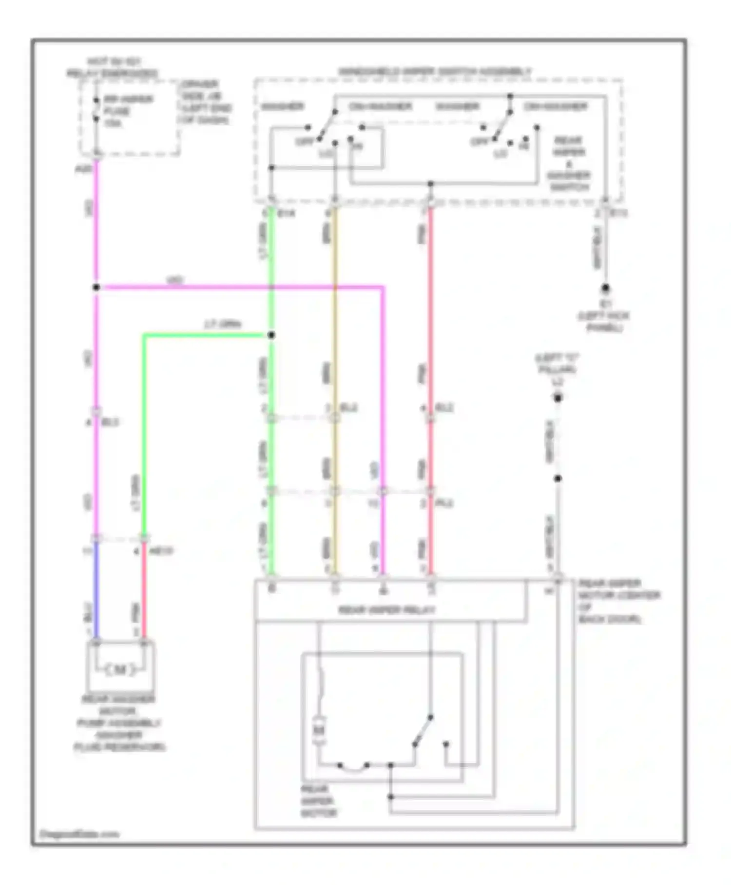 Matrix Toyota E140 (2008-2014): Rear wiper/washer circuit
