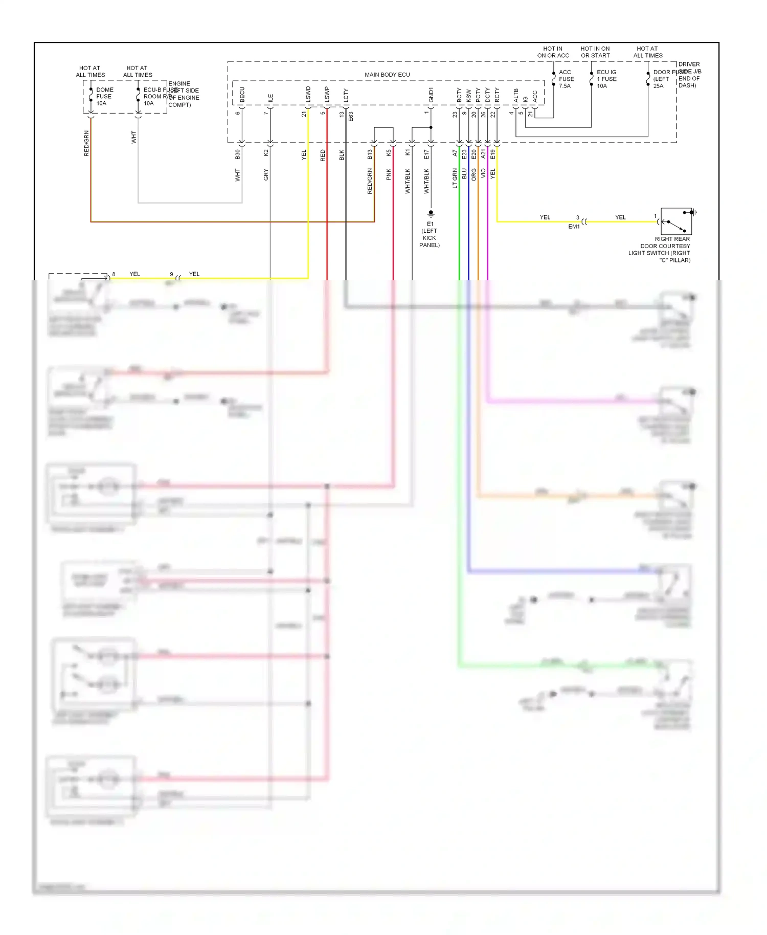 Toyota Matrix E140 (2008-2014) light switch (left "c" pillar) wiring diagram  (1 of 1)