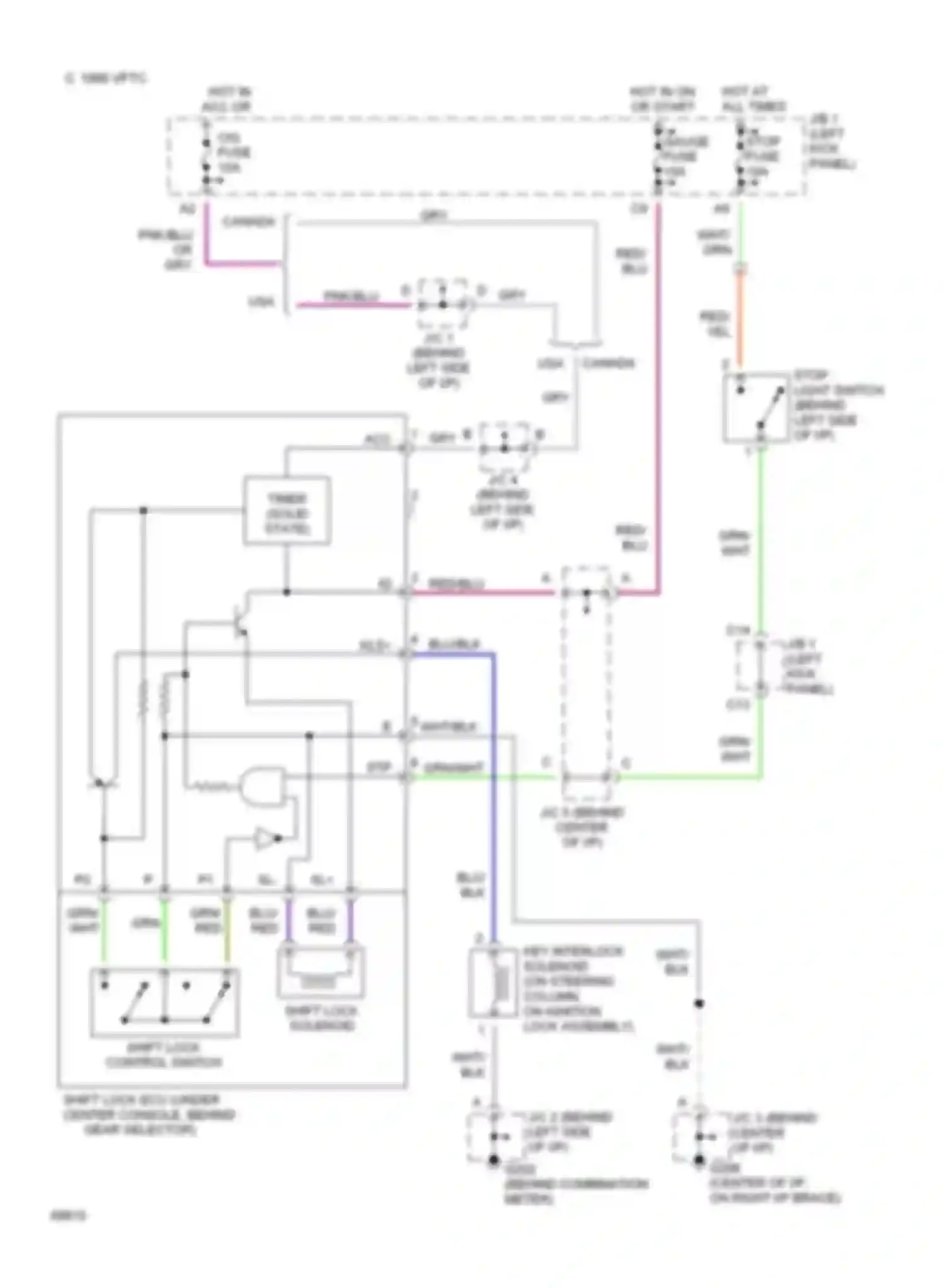 Wiring diagram shift lock ecu (under center console, behind for Toyota Paseo L40 (1991-1996) (1 of 1)