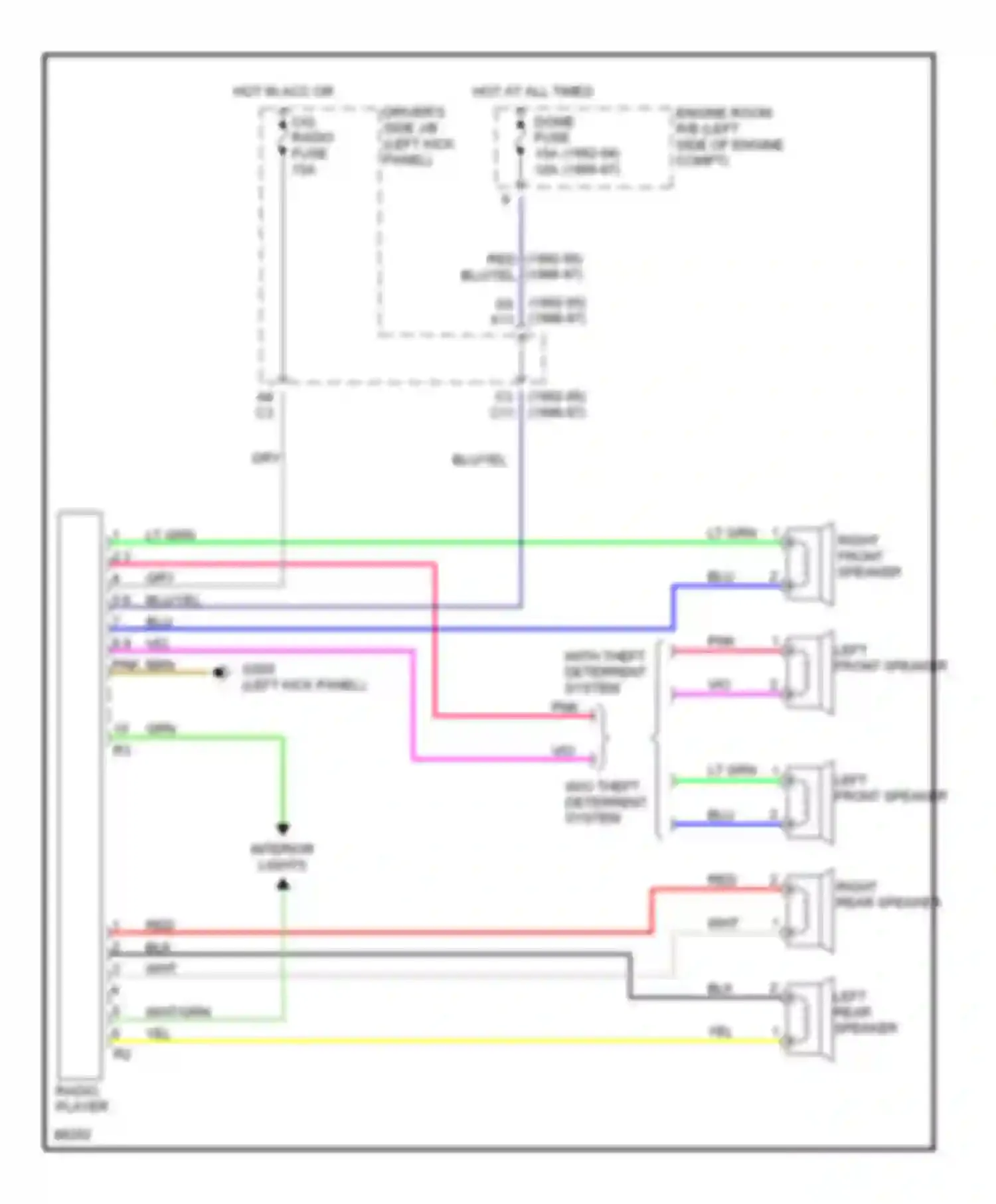 Wiring diagram left front speaker for Toyota Paseo L50 (1996-1999) (1 of 1)