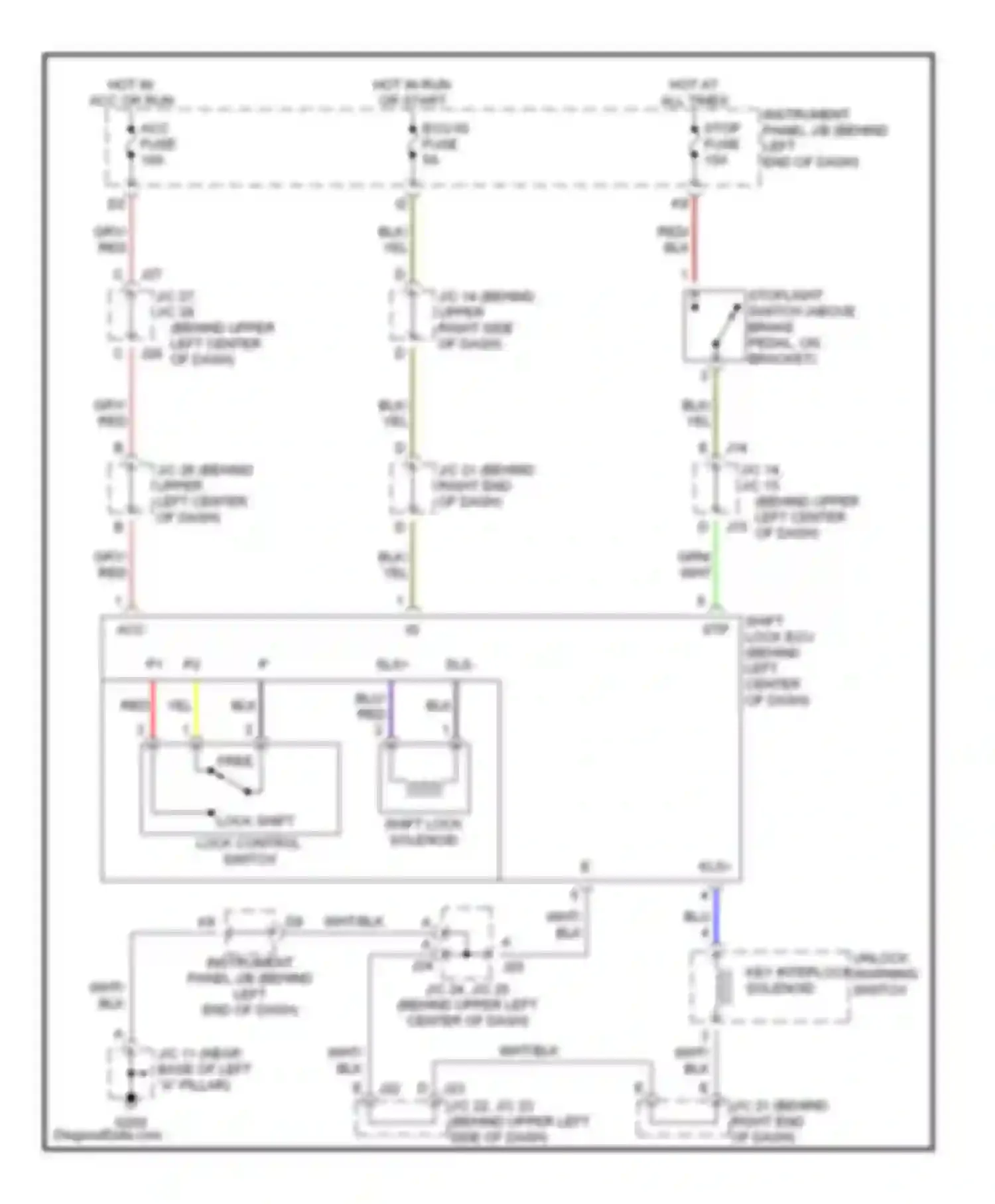 Prius Toyota I facelift (2000-2003): Shift interlock circuit